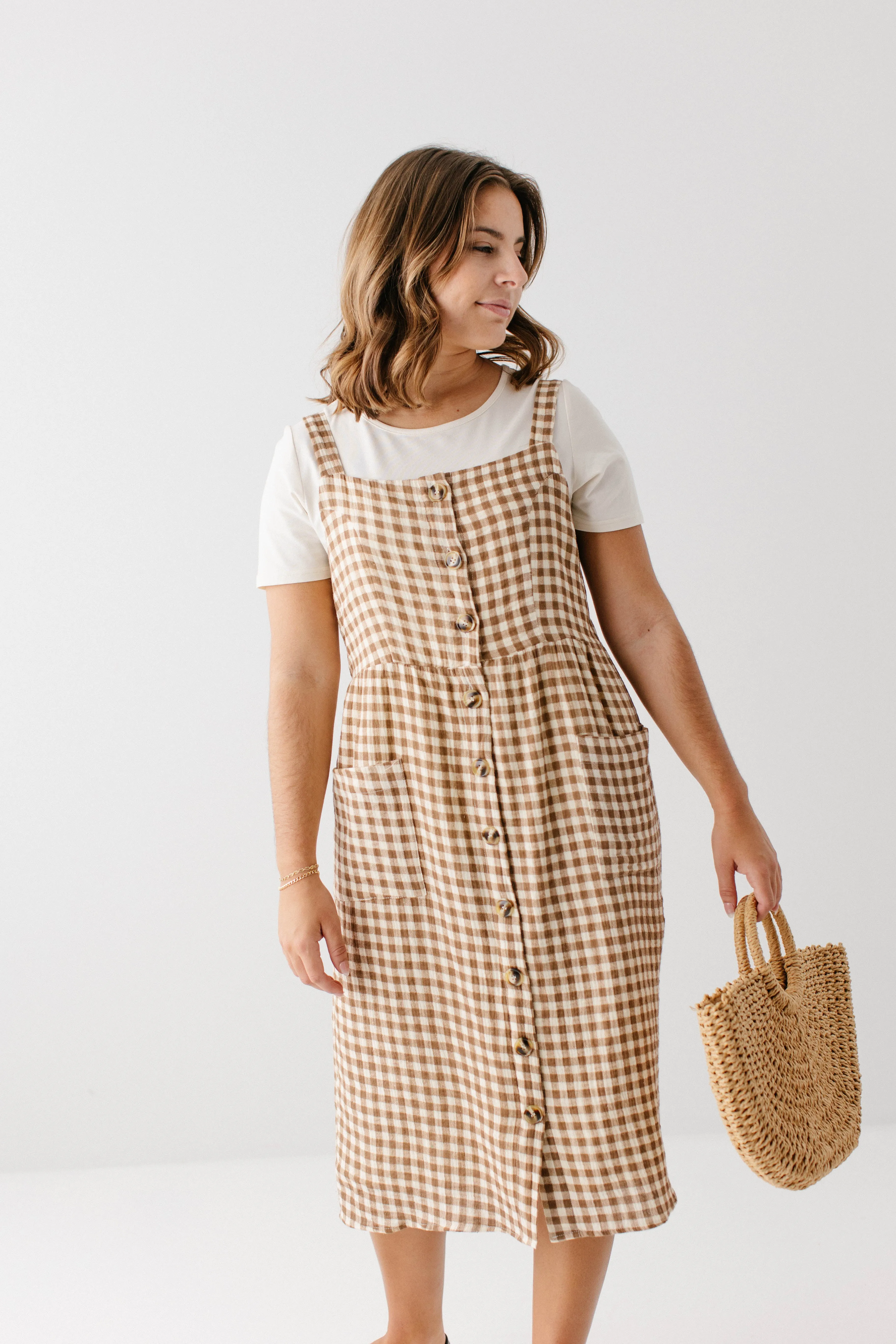 'Cora' Cotton Gingham Pinafore Dress