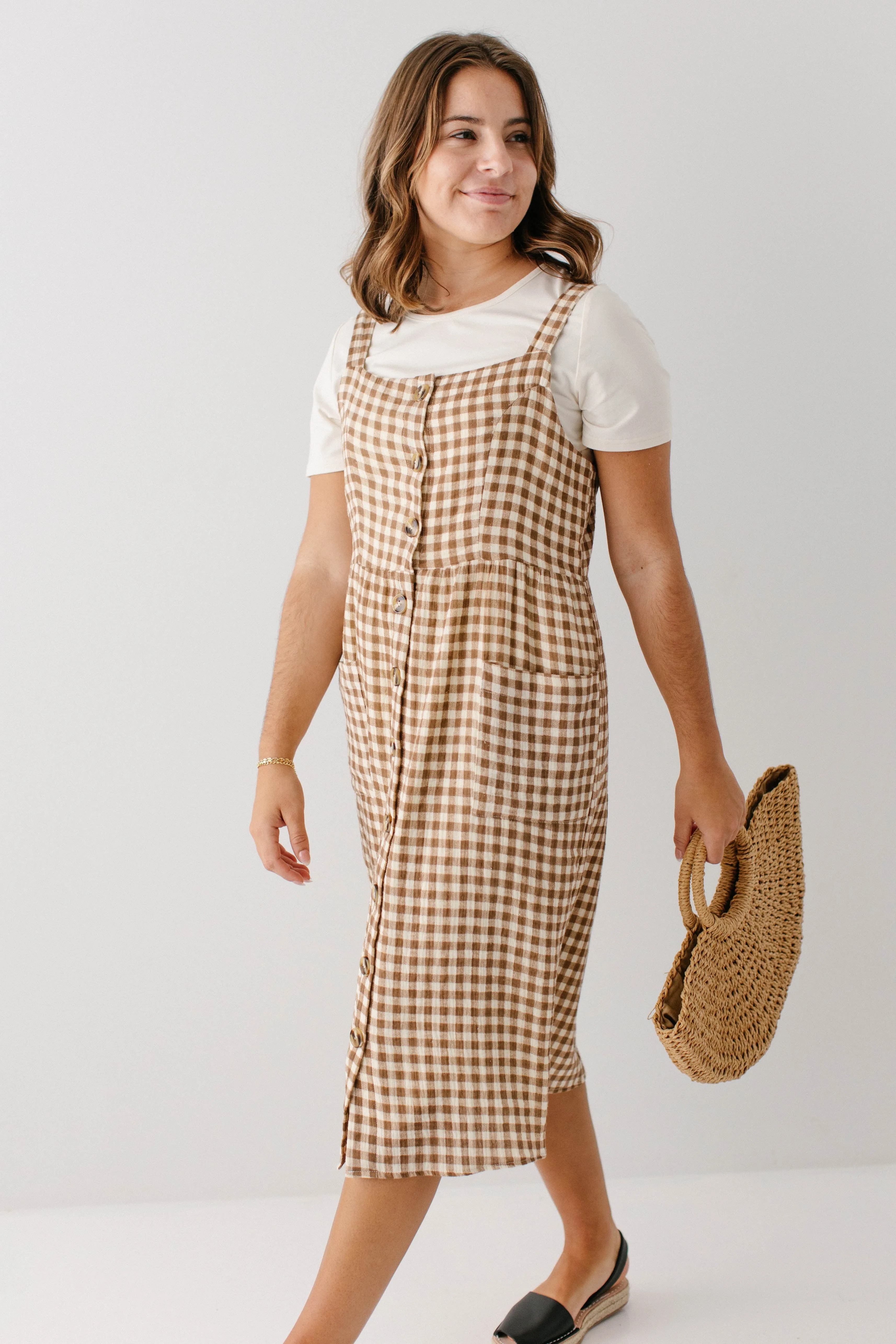 'Cora' Cotton Gingham Pinafore Dress