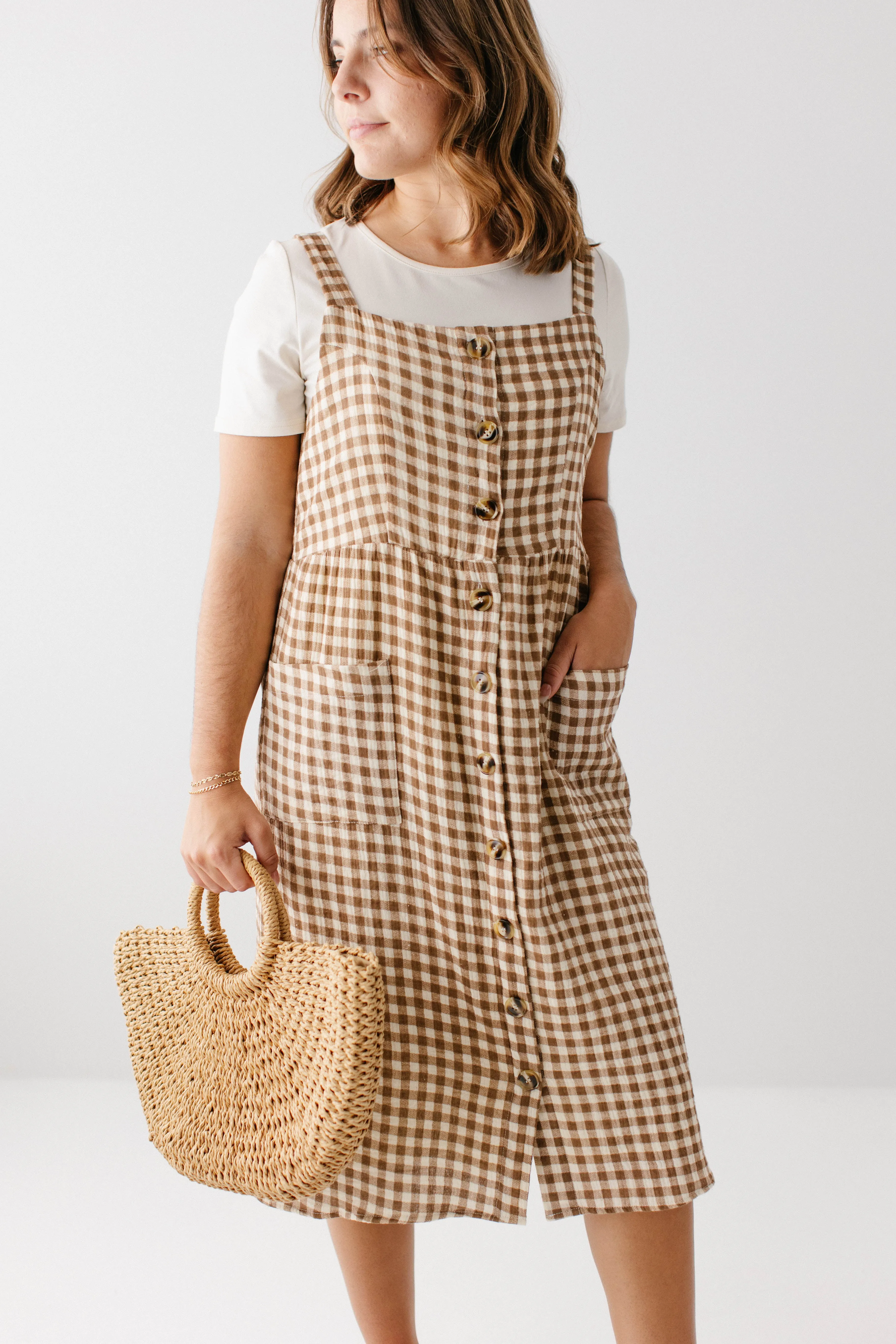 'Cora' Cotton Gingham Pinafore Dress