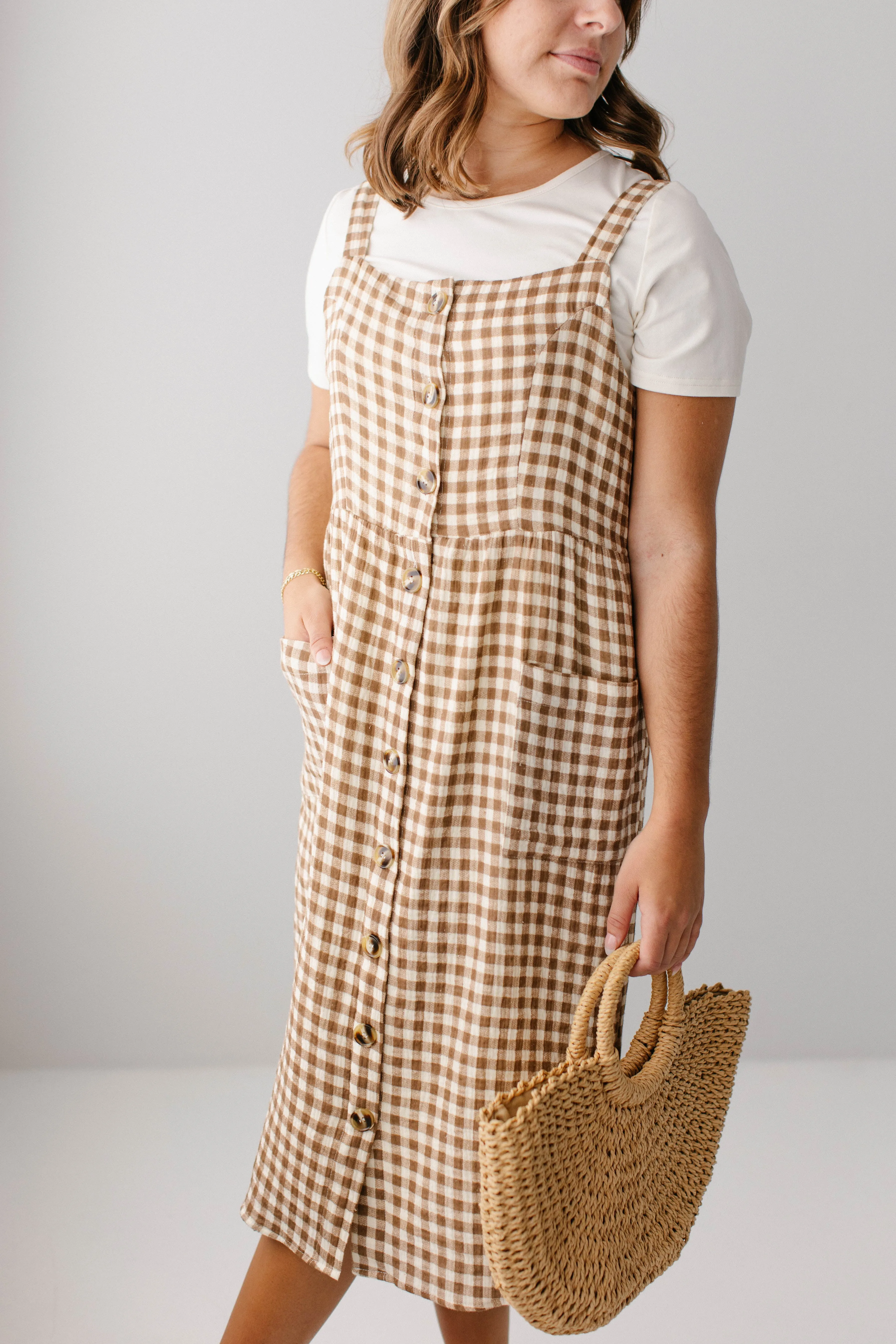 'Cora' Cotton Gingham Pinafore Dress