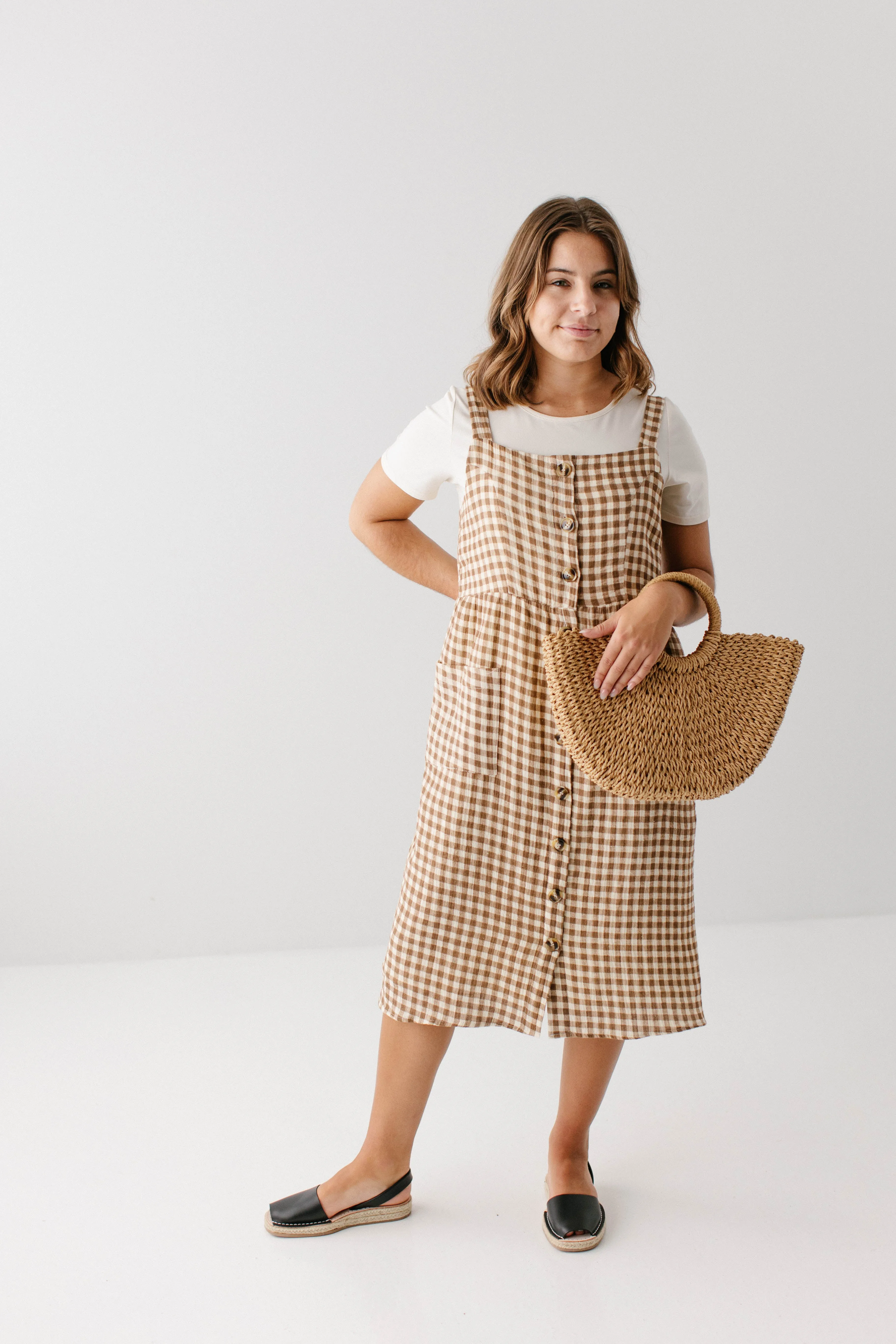 'Cora' Cotton Gingham Pinafore Dress