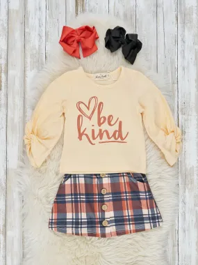 Cream & Orange Plaid Be Kind Outfit