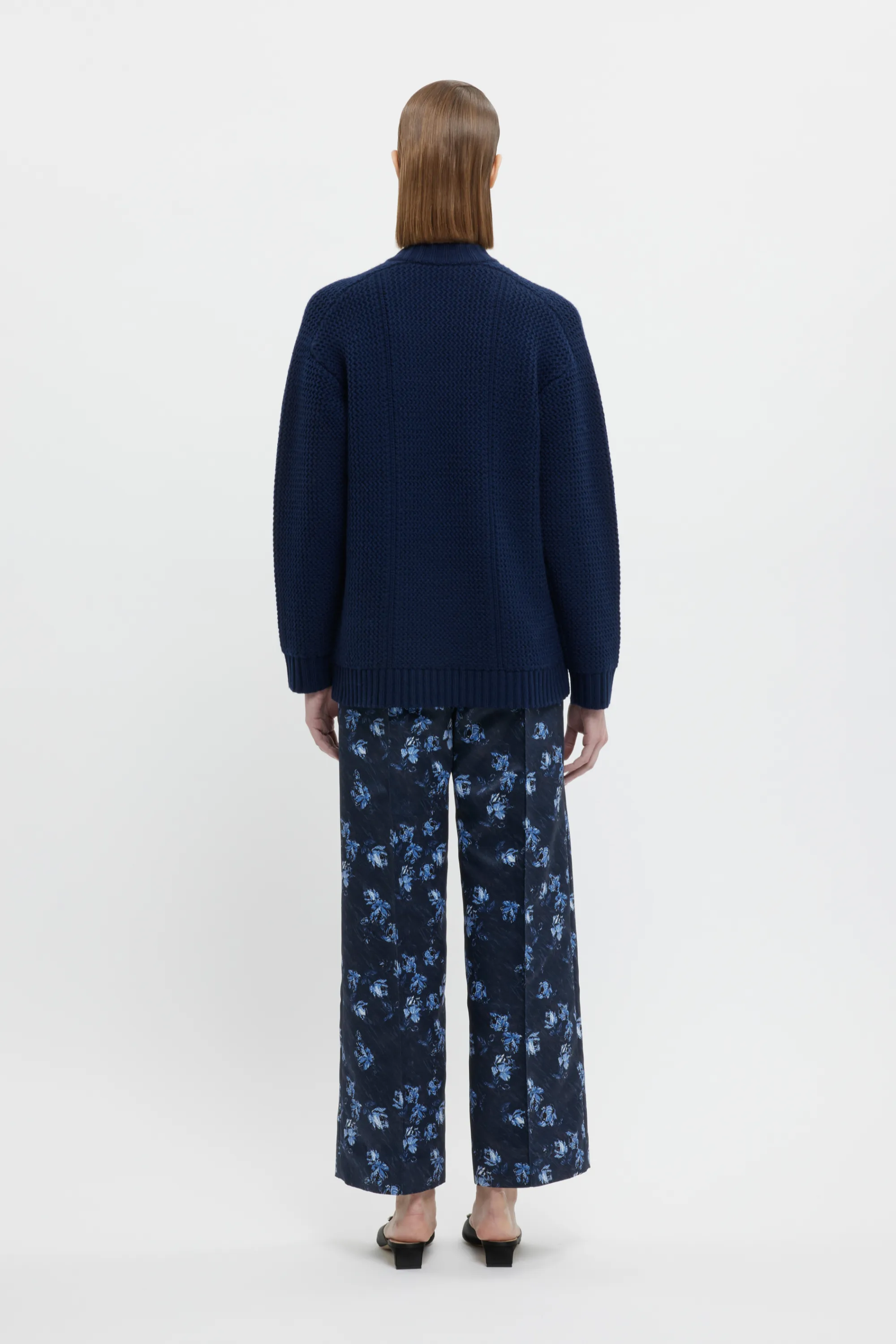 Daffy Trousers In Ditsy Rose On Navy Taffeta Faille