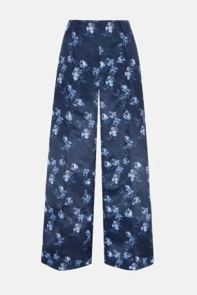 Daffy Trousers In Ditsy Rose On Navy Taffeta Faille