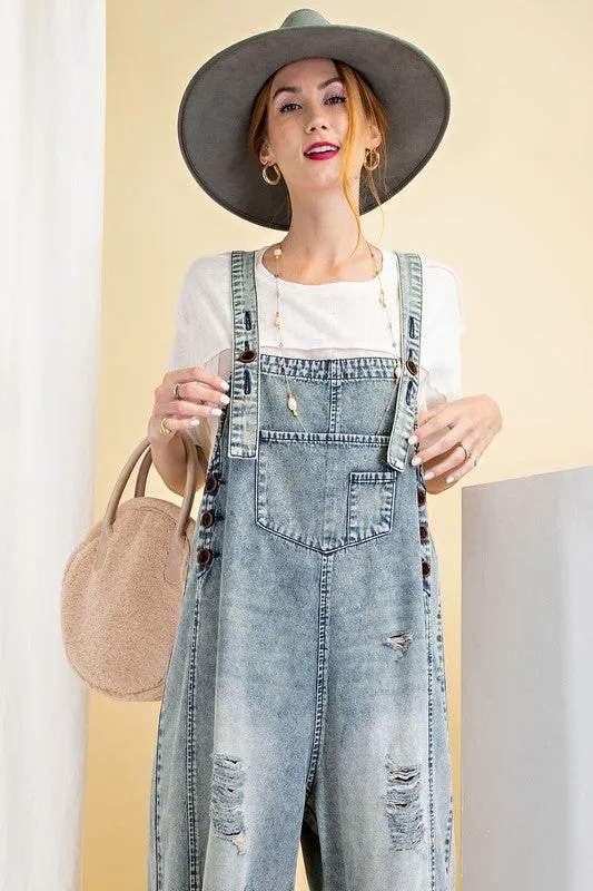 Denim slouchy bib overalls