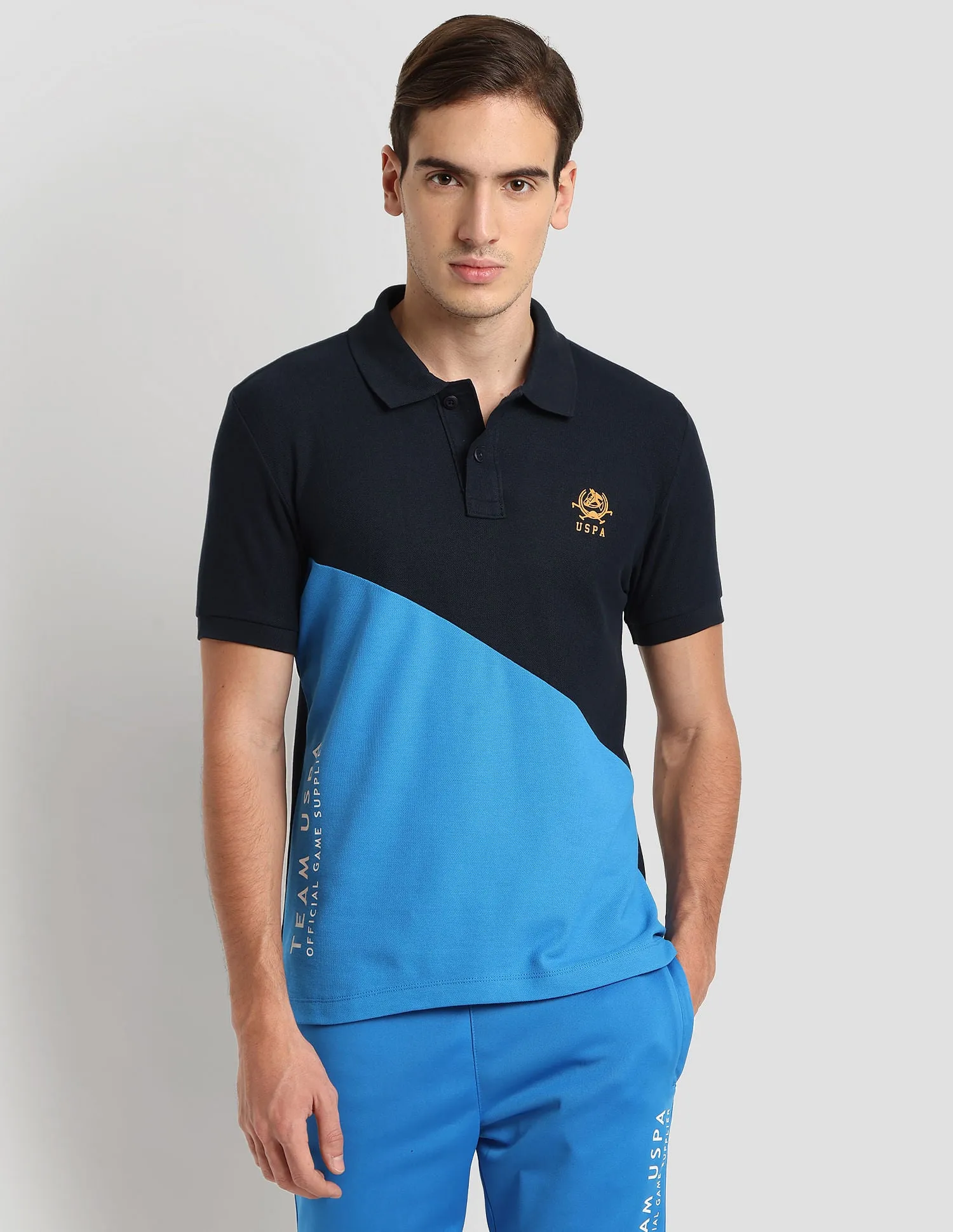 Diagonal Colour Block Active Polo Shirt