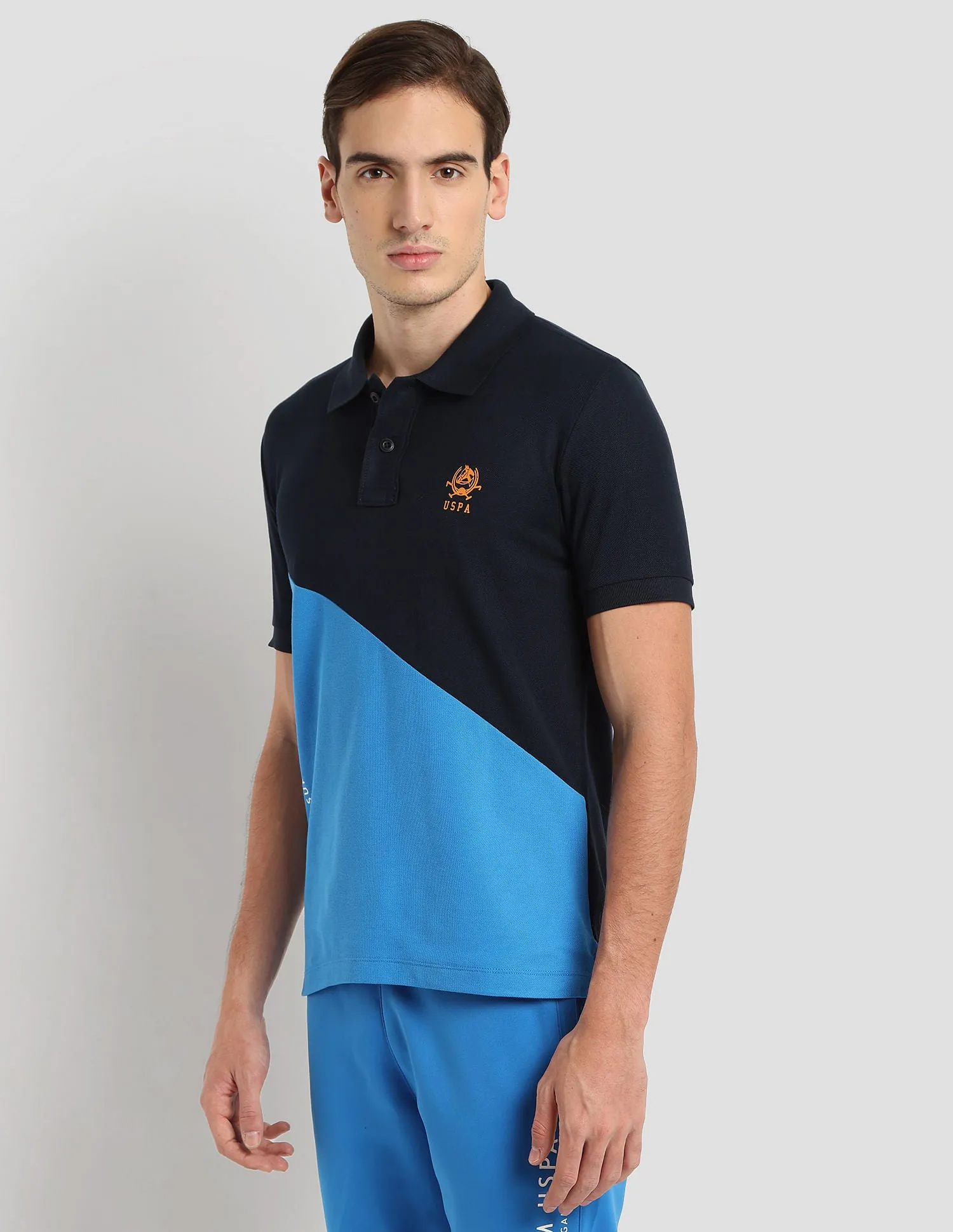 Diagonal Colour Block Active Polo Shirt