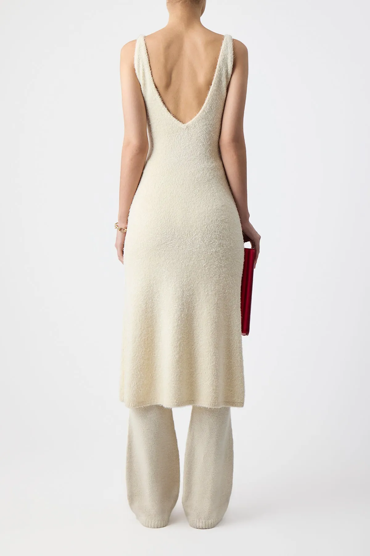 Downs Knit Slip Midi Dress in Ivory Silk Cashmere