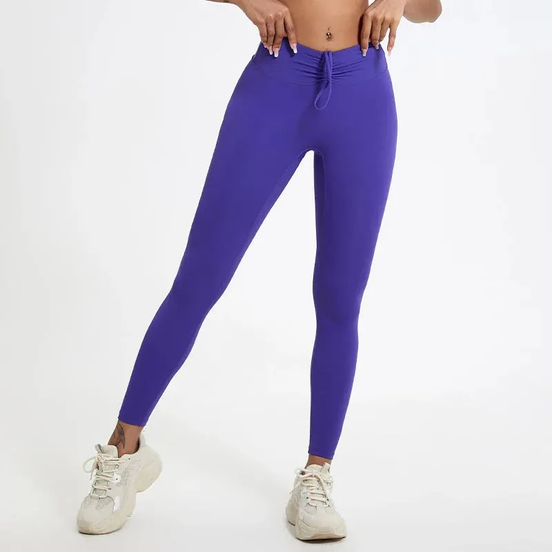 Drawstring High Waist Tights Female Push Up Breathable Train Sports Leggings