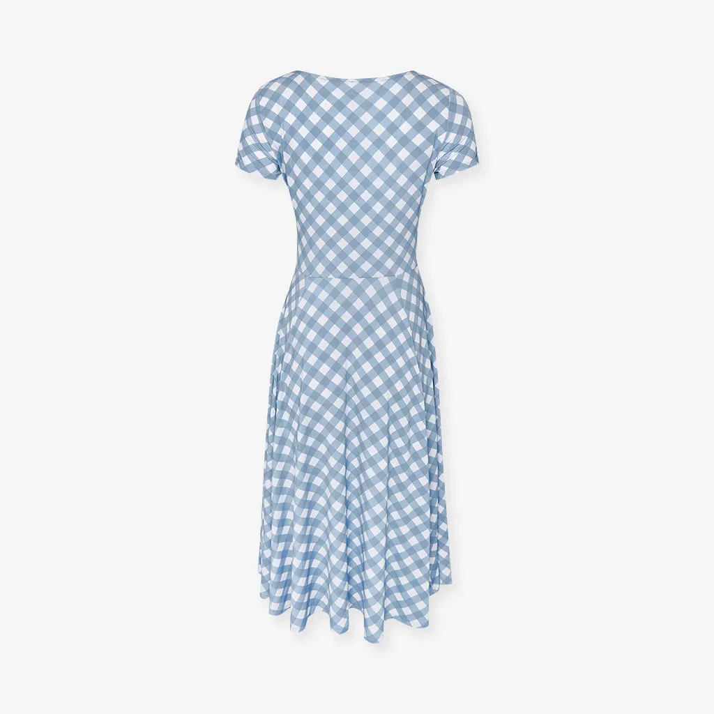 Dusty Blue Gingham Women's Scoop Midi Dress