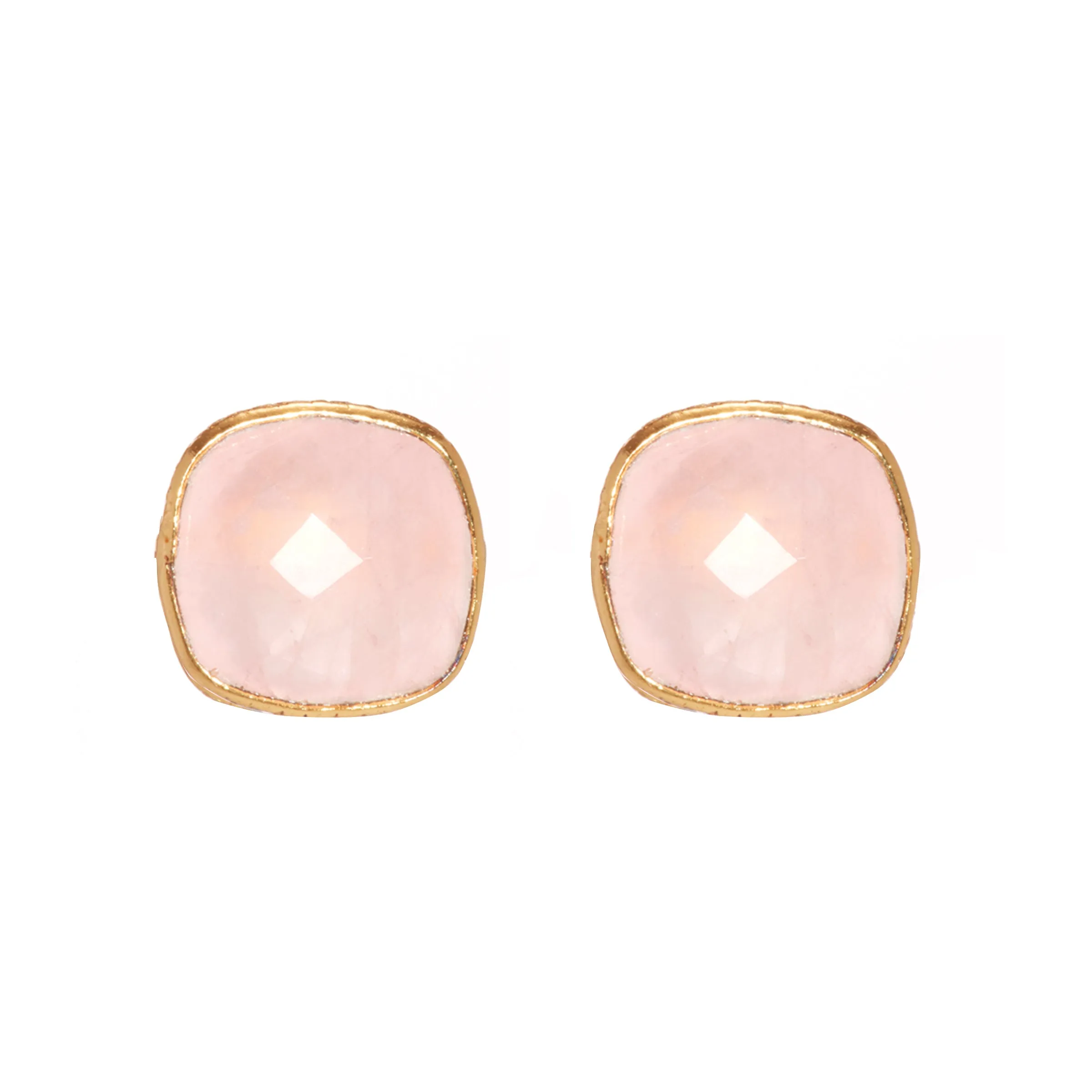 Earrings - Cushion Cut Rose Quartz Studs