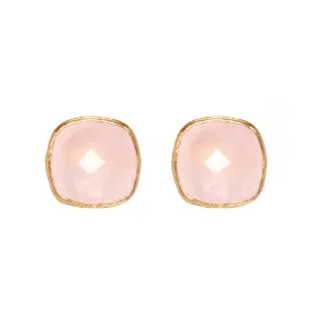 Earrings - Cushion Cut Rose Quartz Studs