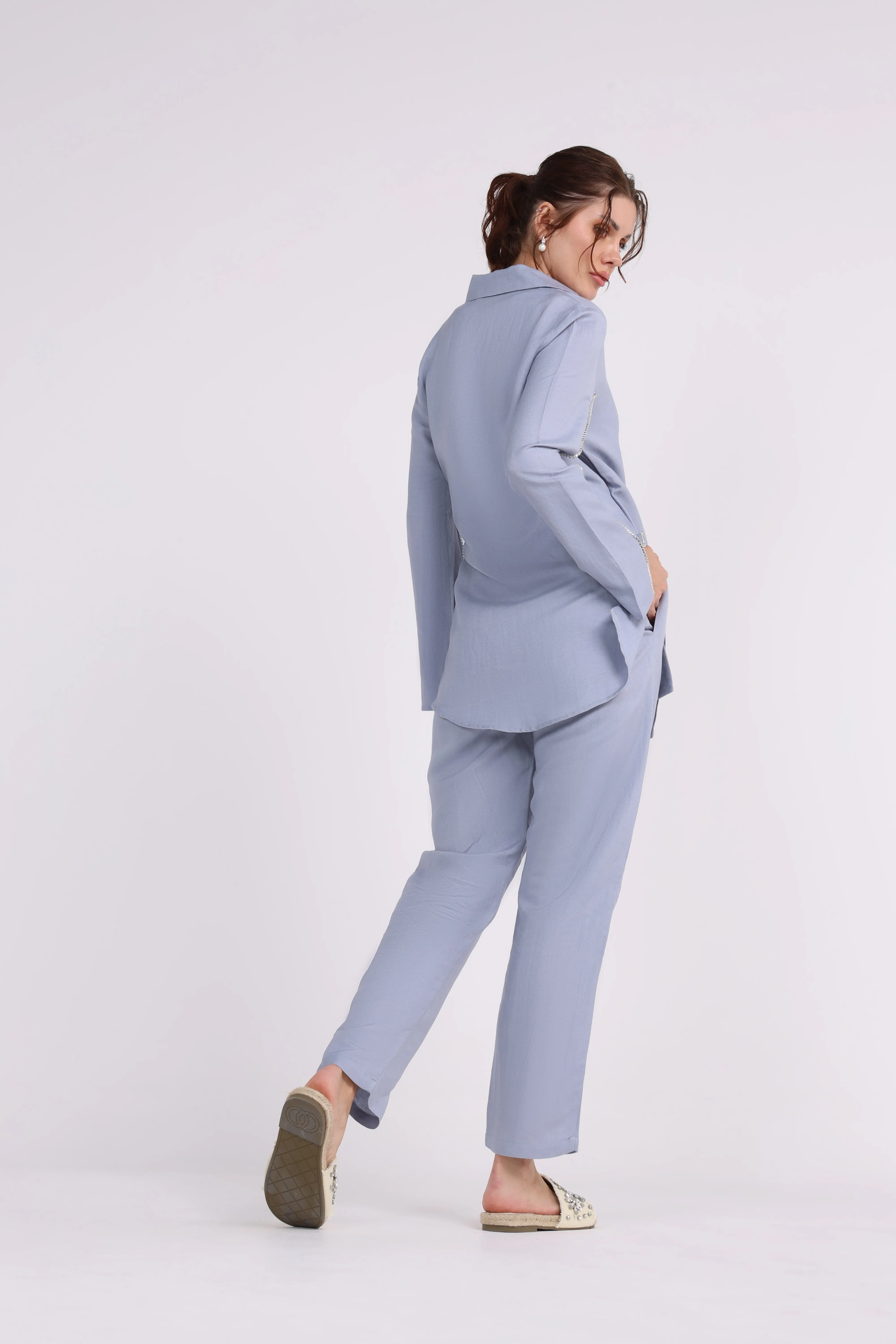 Elastic Waist Straight Leg Solid Trouser