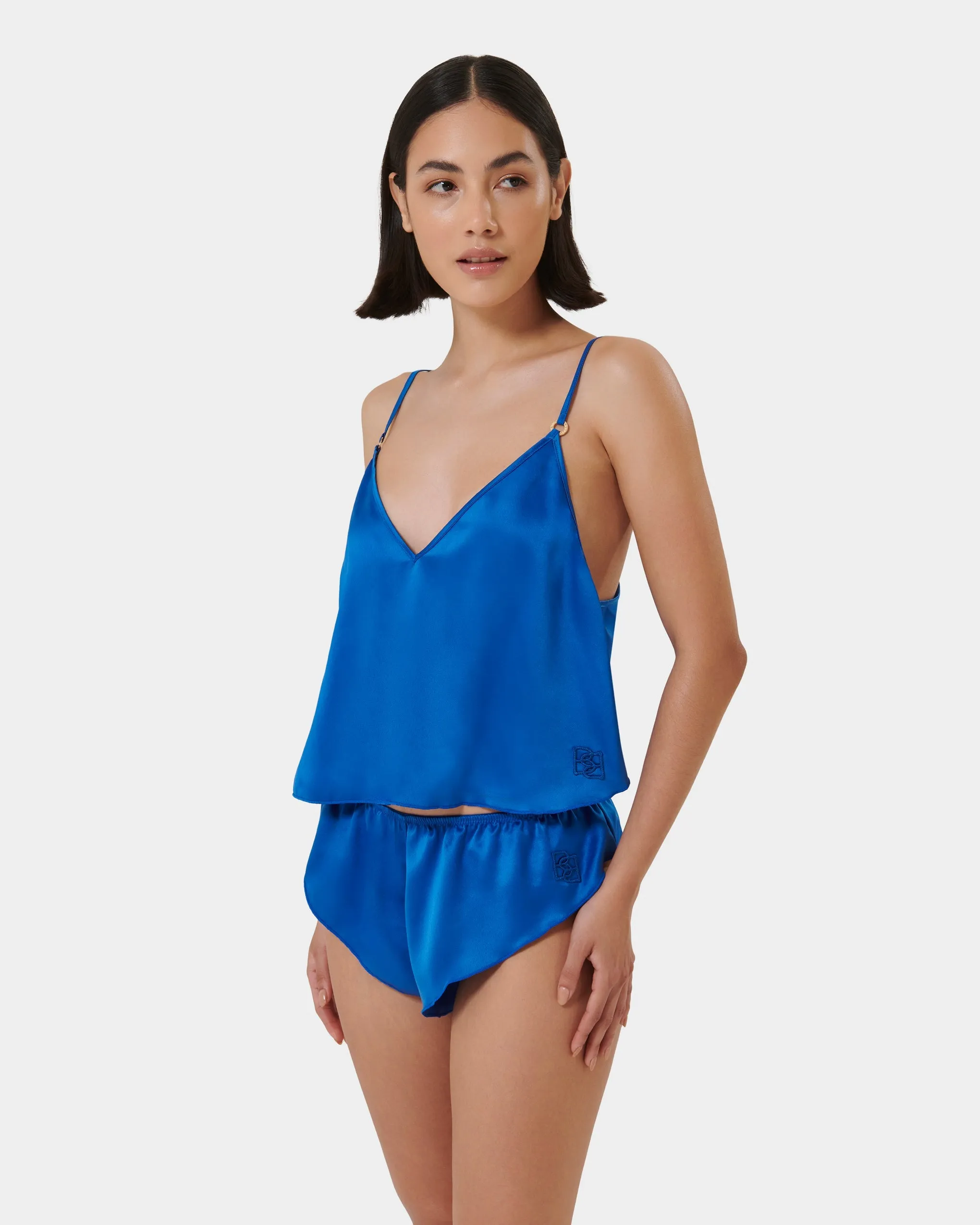 Faye Set Top e Short in Raso Luxe Blu Notte