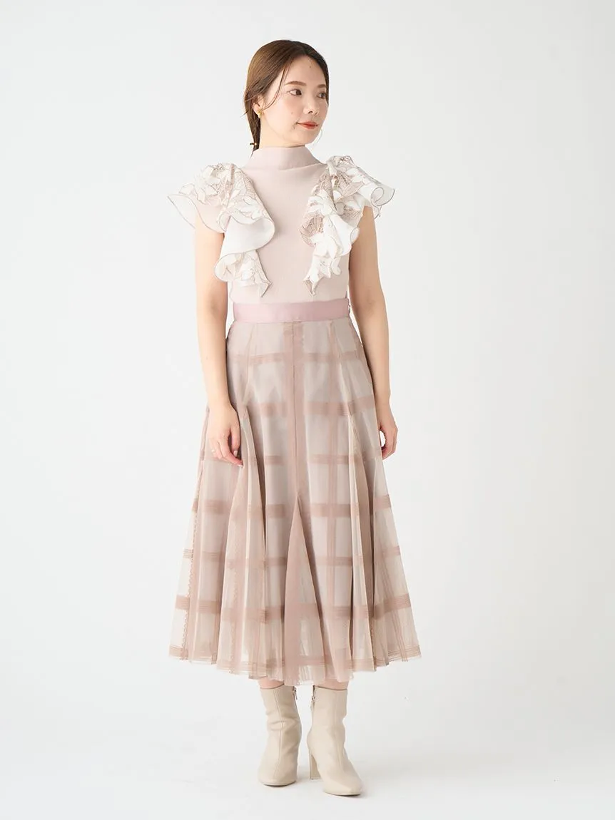 Flocked Check Tulle Skirt