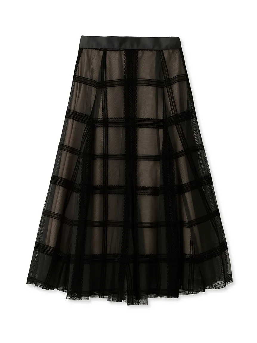 Flocked Check Tulle Skirt