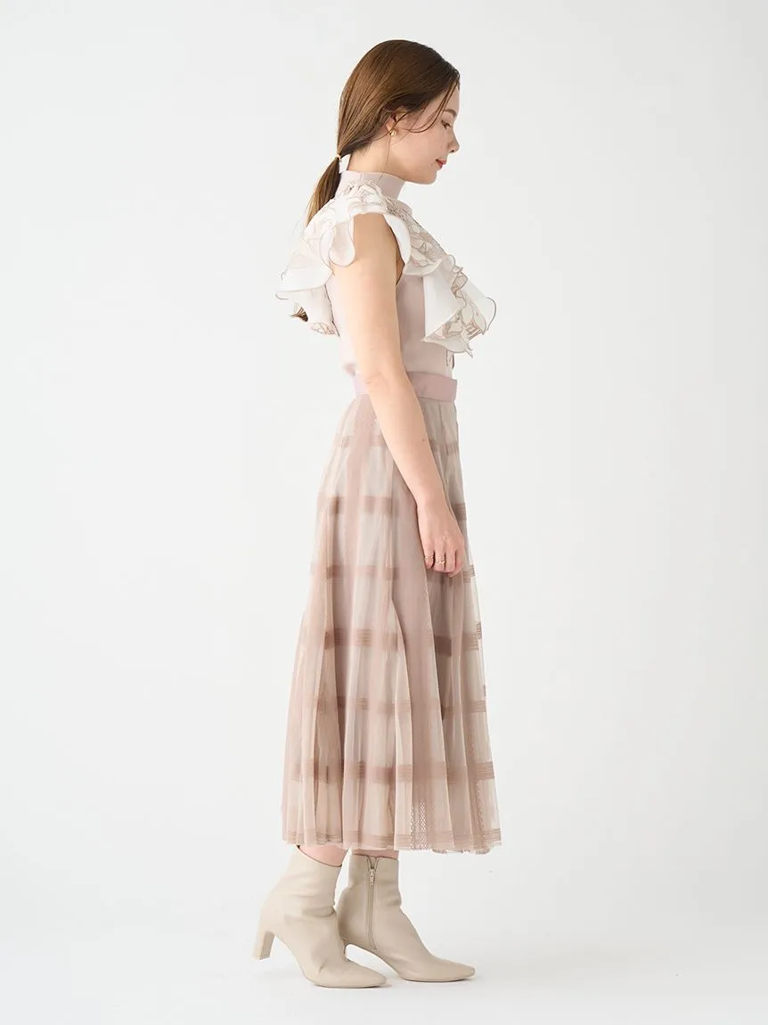 Flocked Check Tulle Skirt