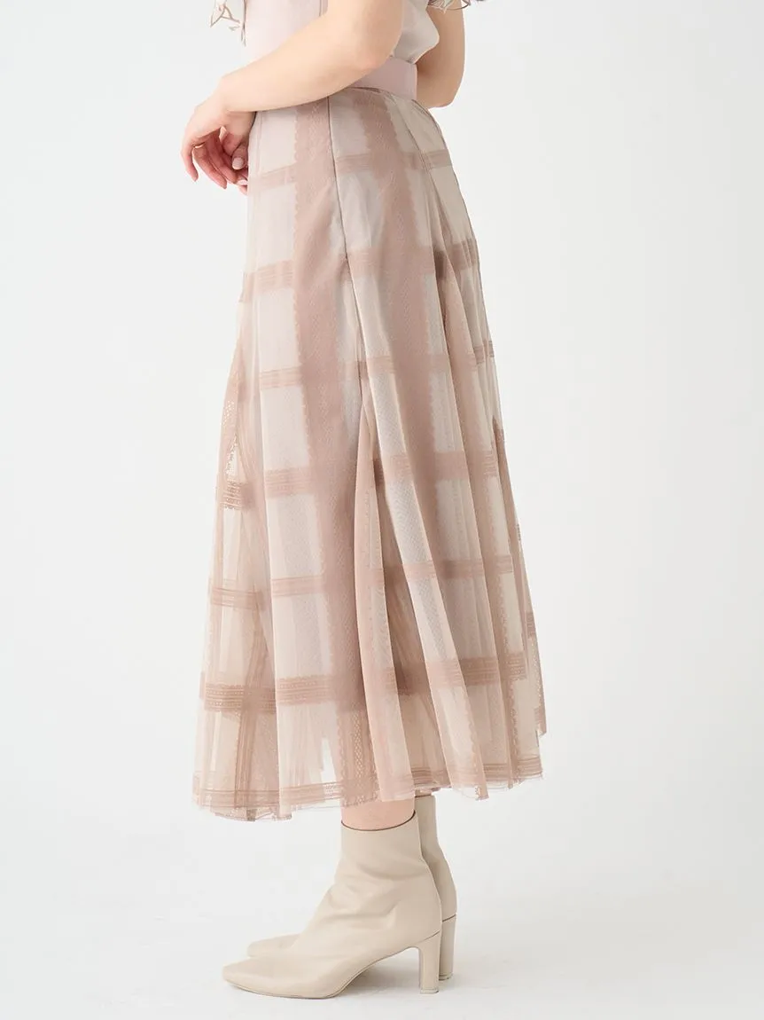 Flocked Check Tulle Skirt