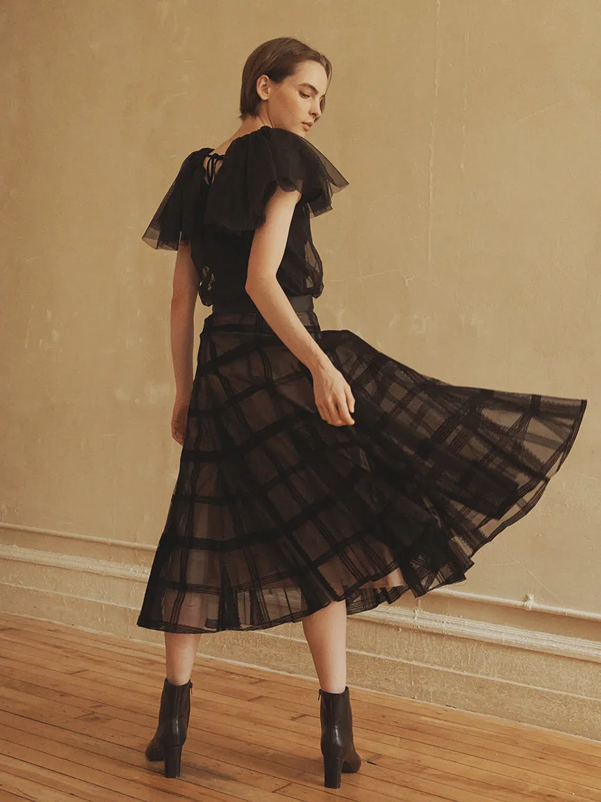 Flocked Check Tulle Skirt