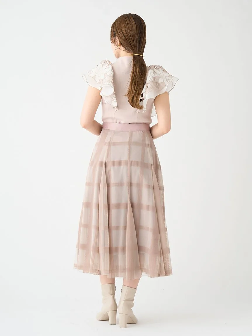 Flocked Check Tulle Skirt