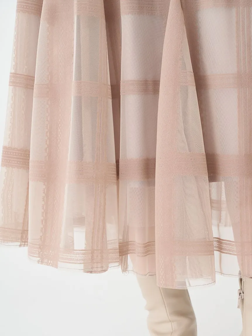 Flocked Check Tulle Skirt