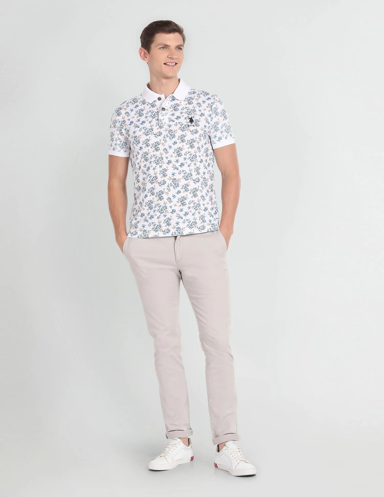 Floral Print Muscle Fit Polo Shirt