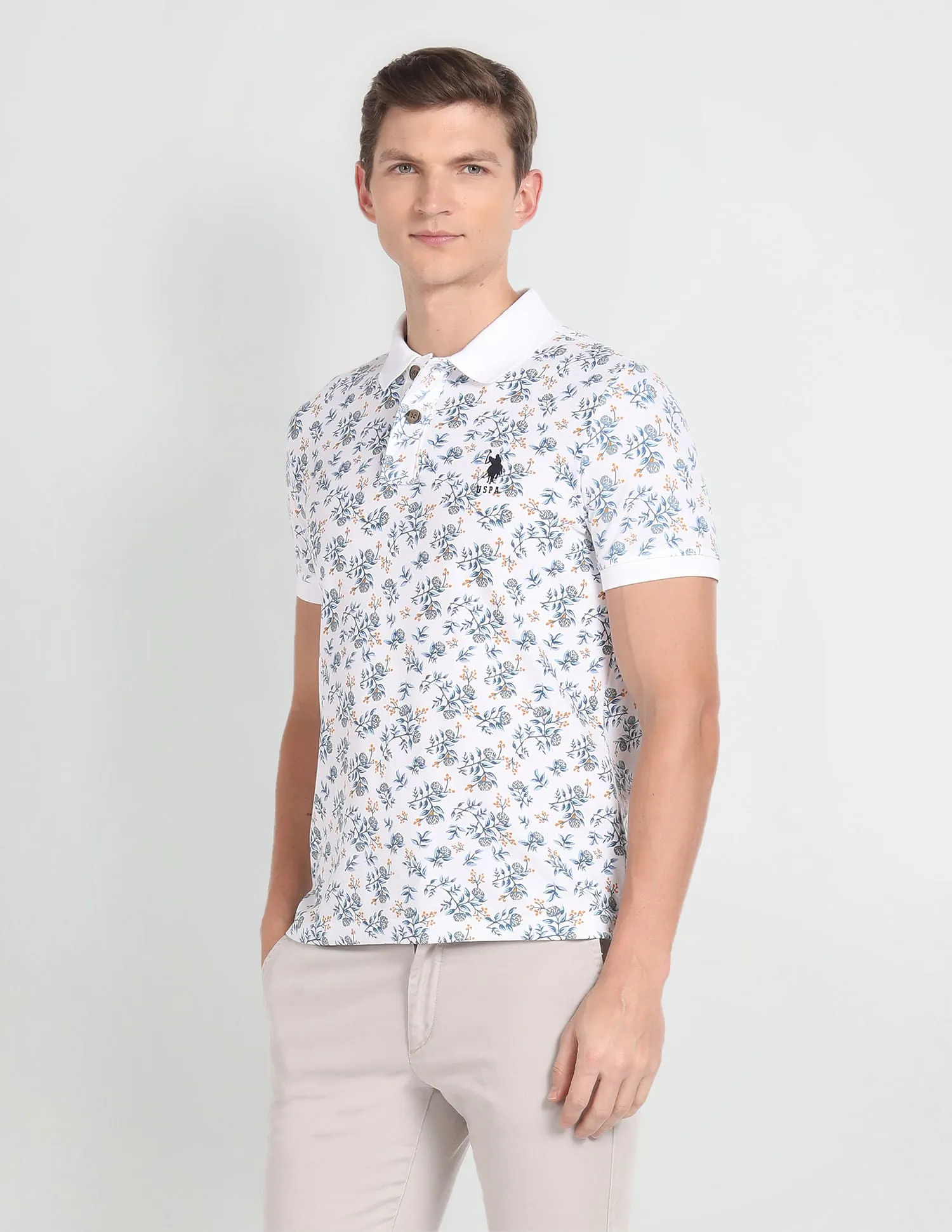 Floral Print Muscle Fit Polo Shirt