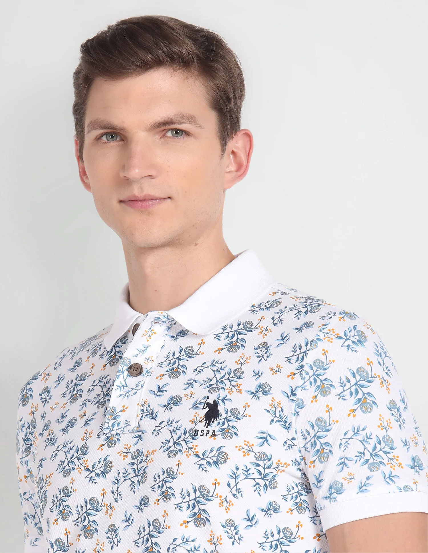 Floral Print Muscle Fit Polo Shirt