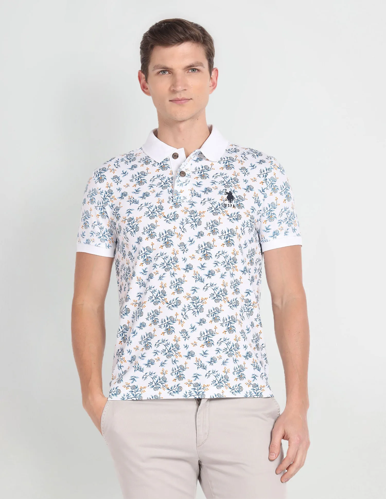 Floral Print Muscle Fit Polo Shirt