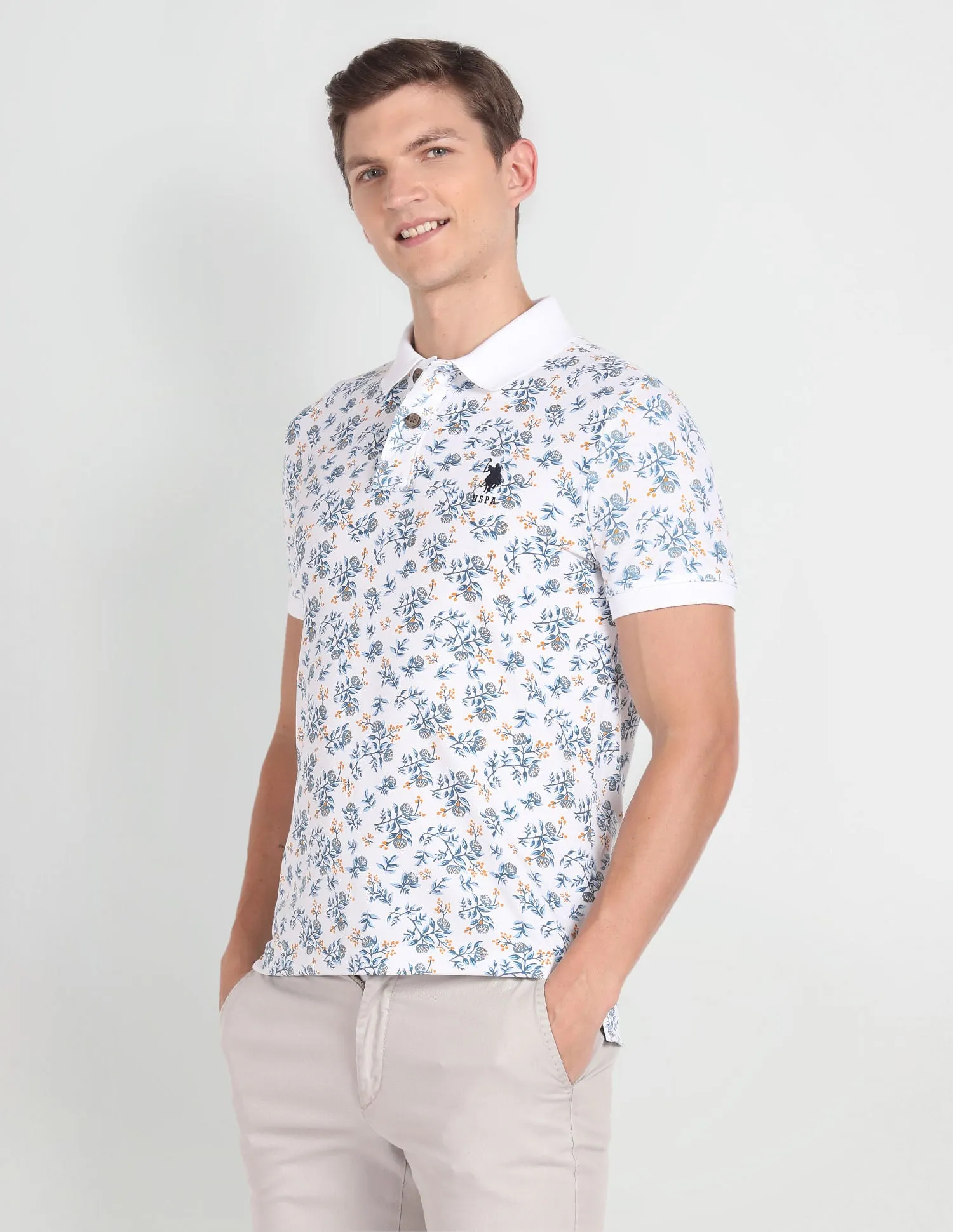 Floral Print Muscle Fit Polo Shirt