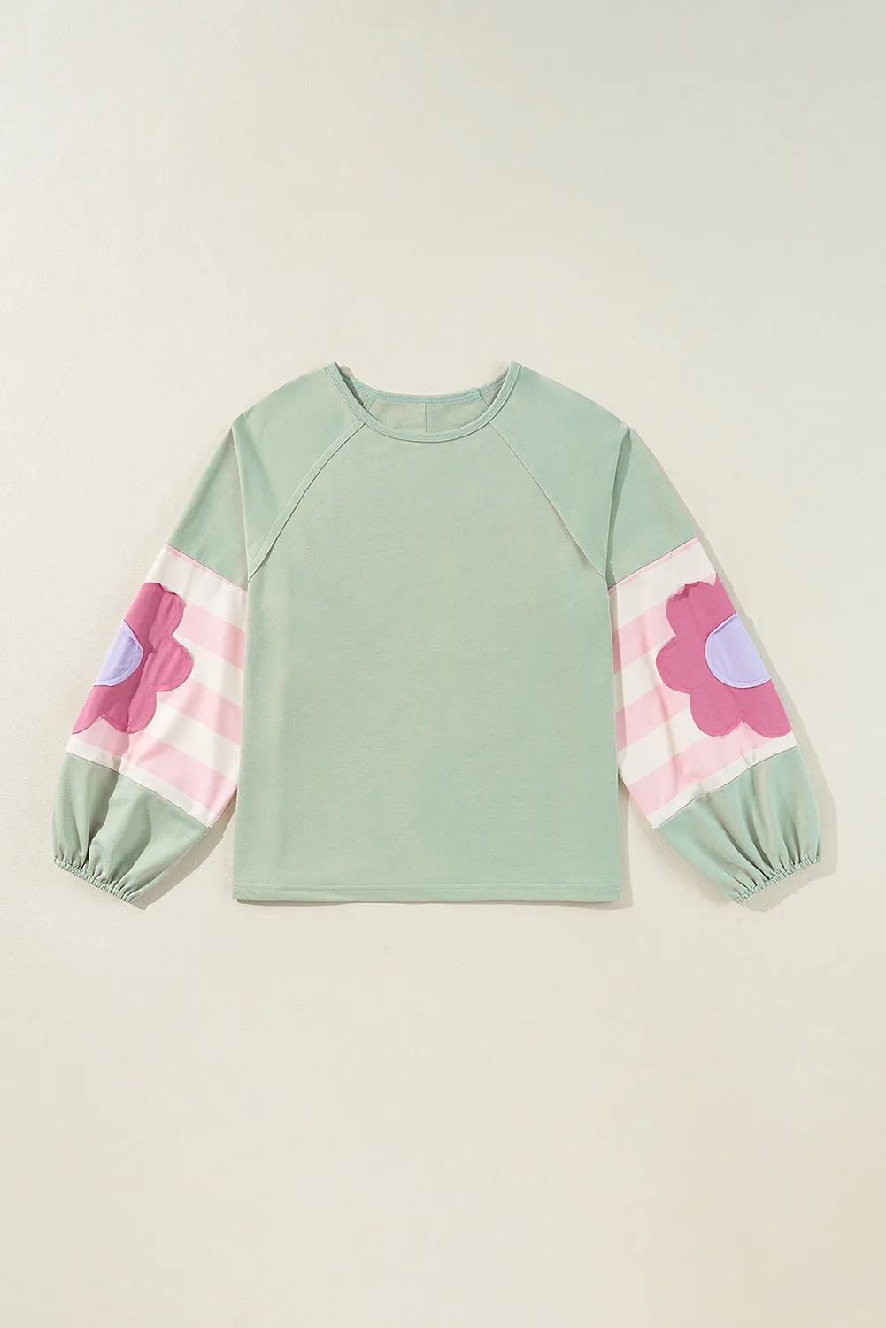 Flower Patchwork Raglan Sleeve Exposed Seam Oversized Top