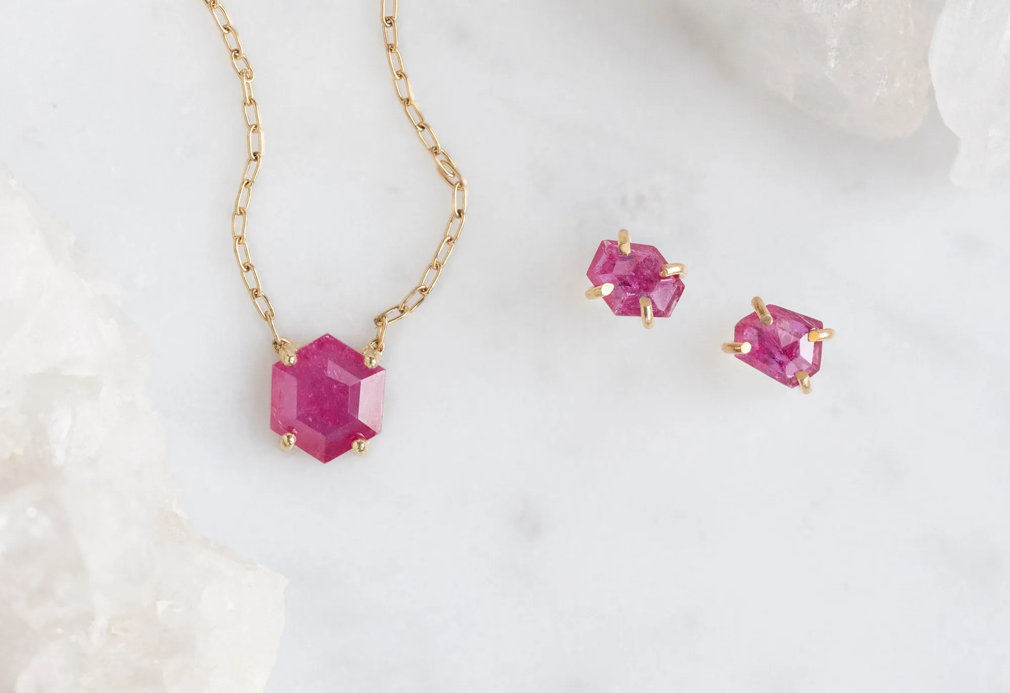 Geometric Rose Cut Ruby Necklace