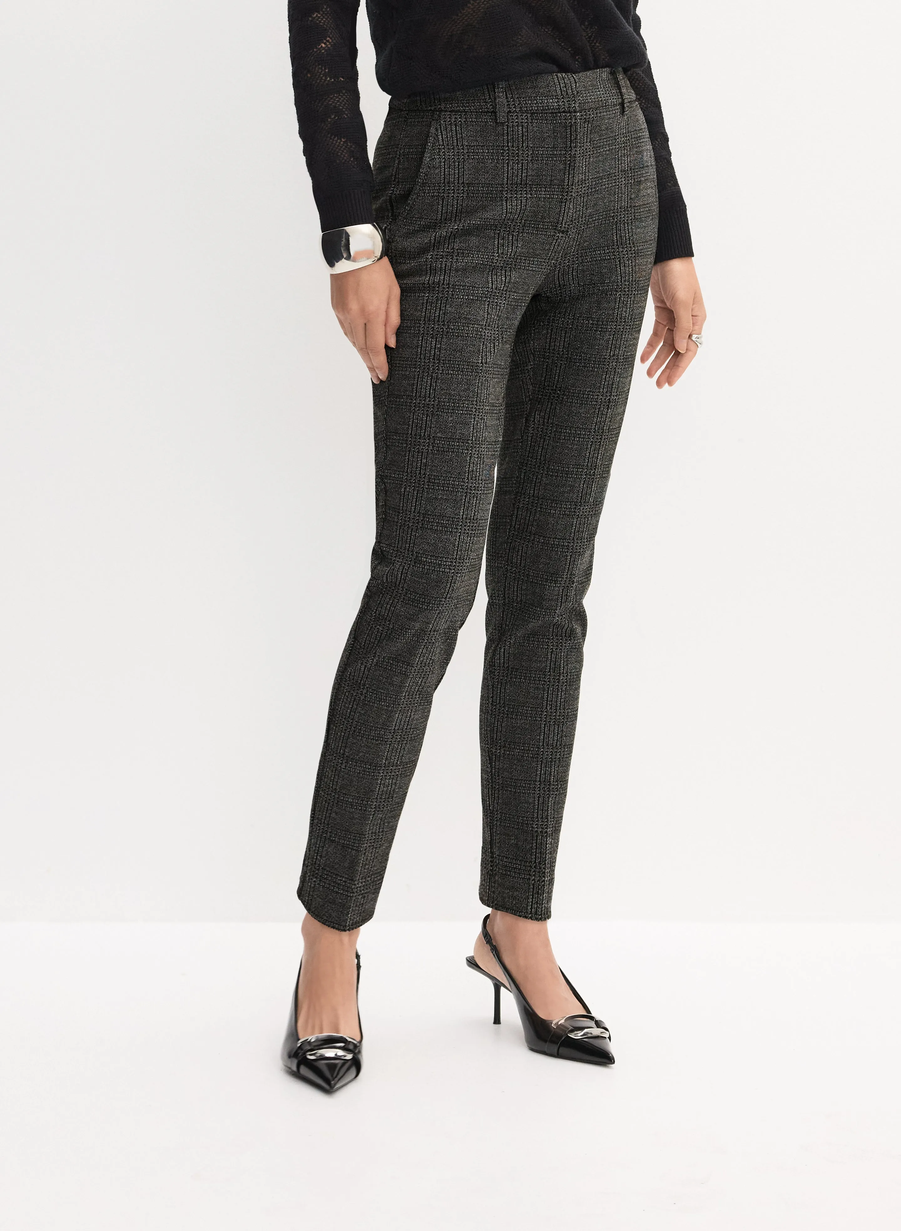 Giselle Plaid Slim-Leg Pants