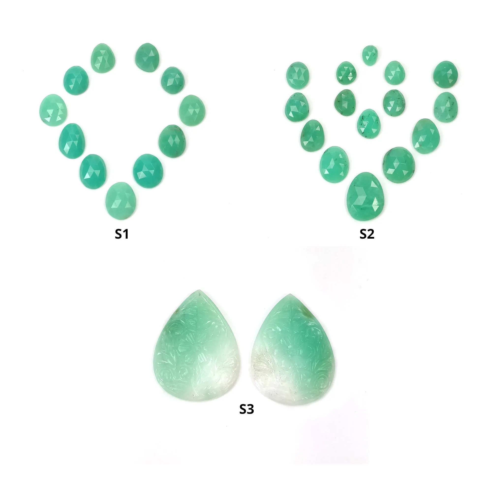 GREEN CHRYSOPRASE Gemstone Carving & Rose Cut : Natural Untreated Untreated Chrysoprase Uneven Pear Shape Sets