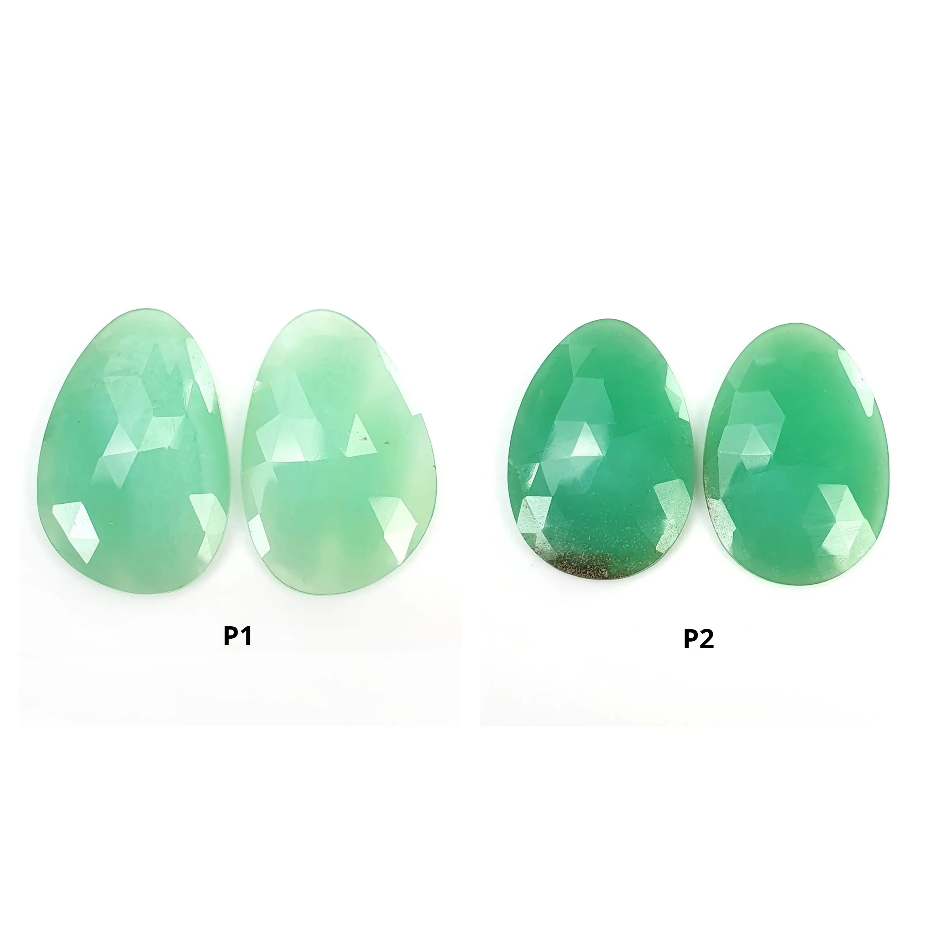 Green CHRYSOPRASE Gemstone Rose Cut : Natural Untreated Chrysoprase Uneven Shape 17*25mm - 19*27mm Pair