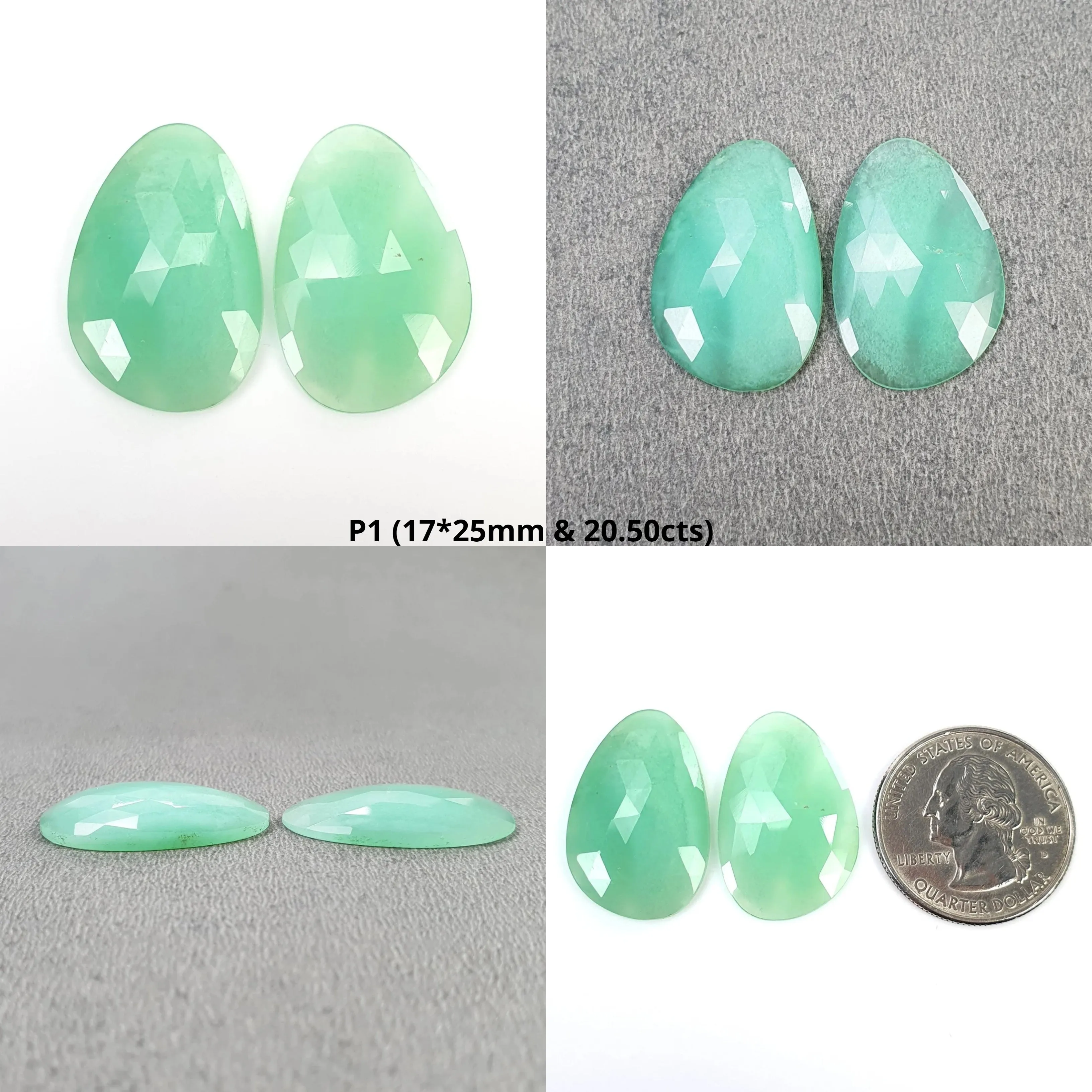 Green CHRYSOPRASE Gemstone Rose Cut : Natural Untreated Chrysoprase Uneven Shape 17*25mm - 19*27mm Pair