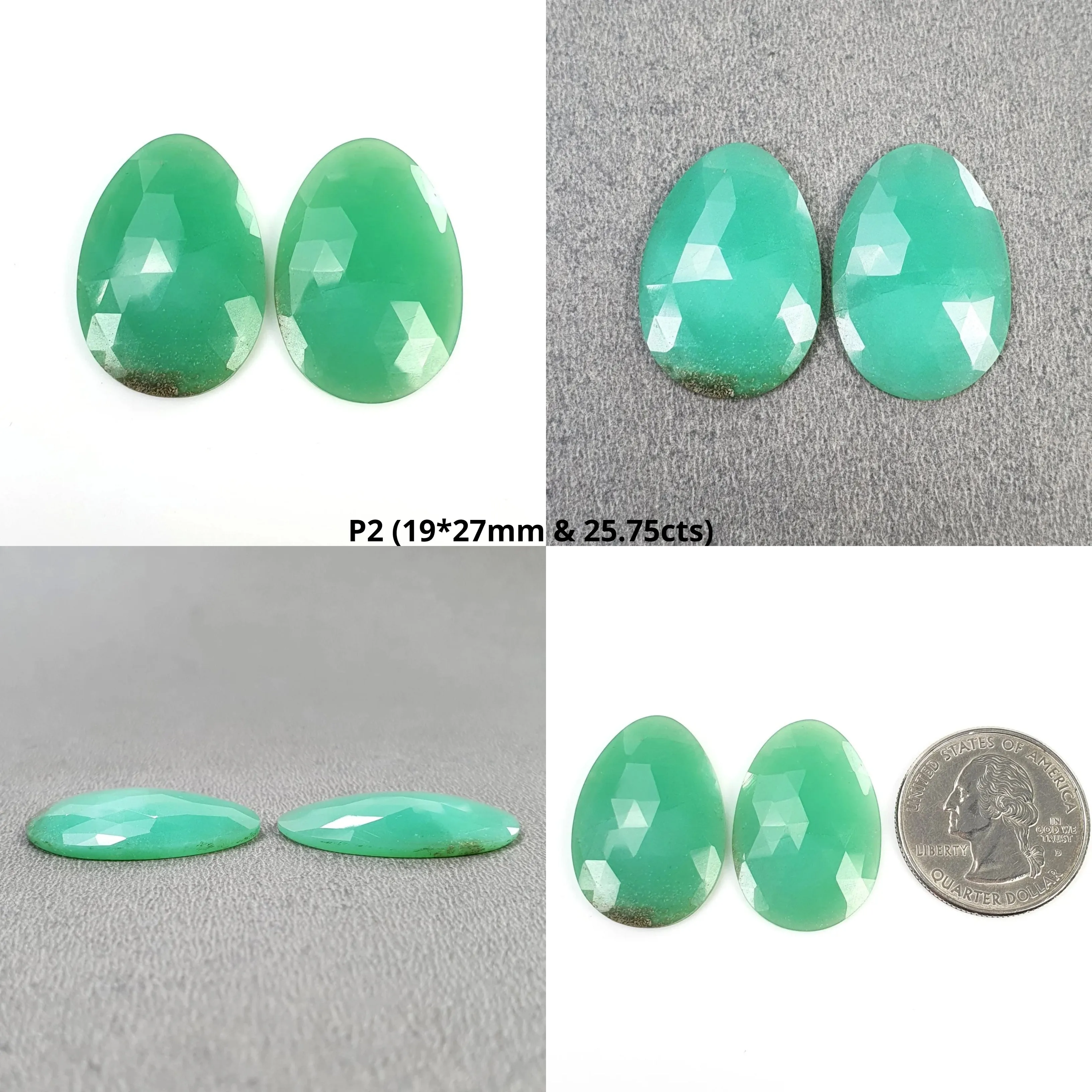 Green CHRYSOPRASE Gemstone Rose Cut : Natural Untreated Chrysoprase Uneven Shape 17*25mm - 19*27mm Pair