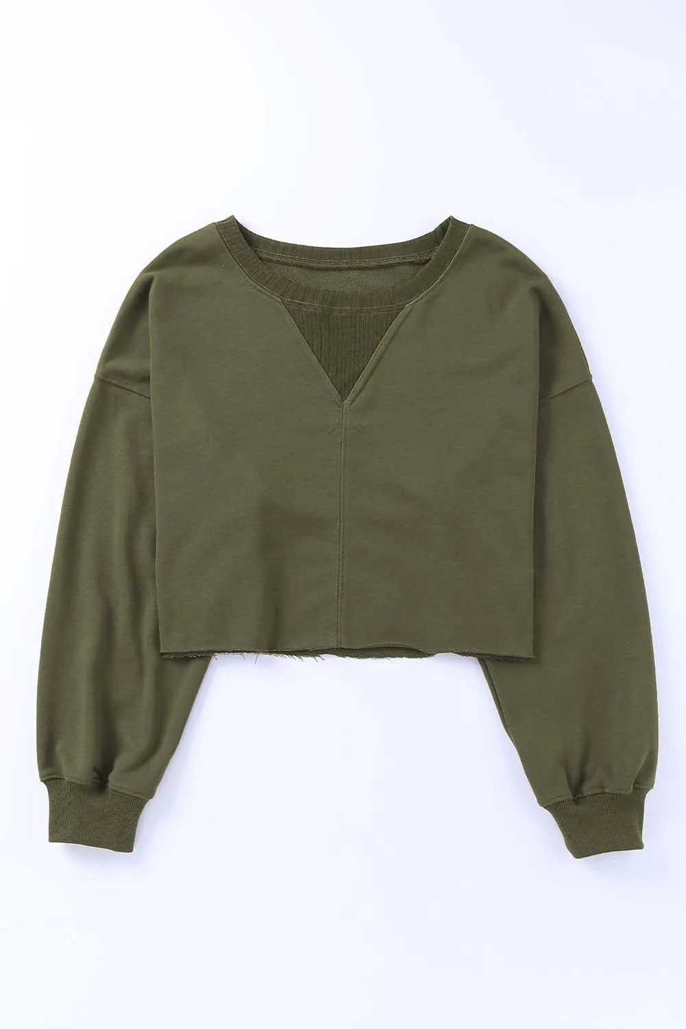 Green Drop Shoulder Cropped Sweatshirt