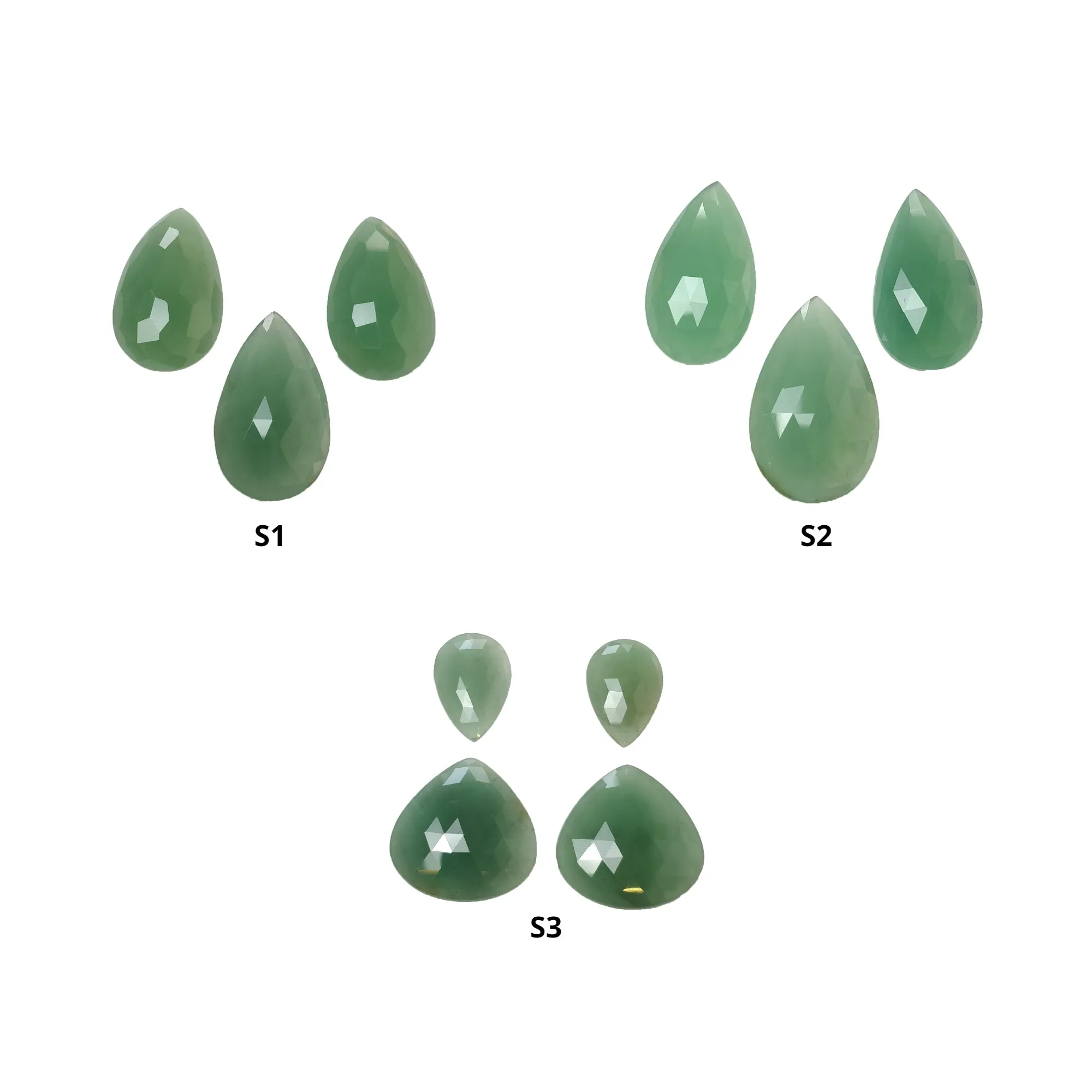 GREEN QUARTZITE Gemstone Rose Cut : Natural Untreated Unheated Quartzite Pear Shape 3pcs, 4pcs Sets