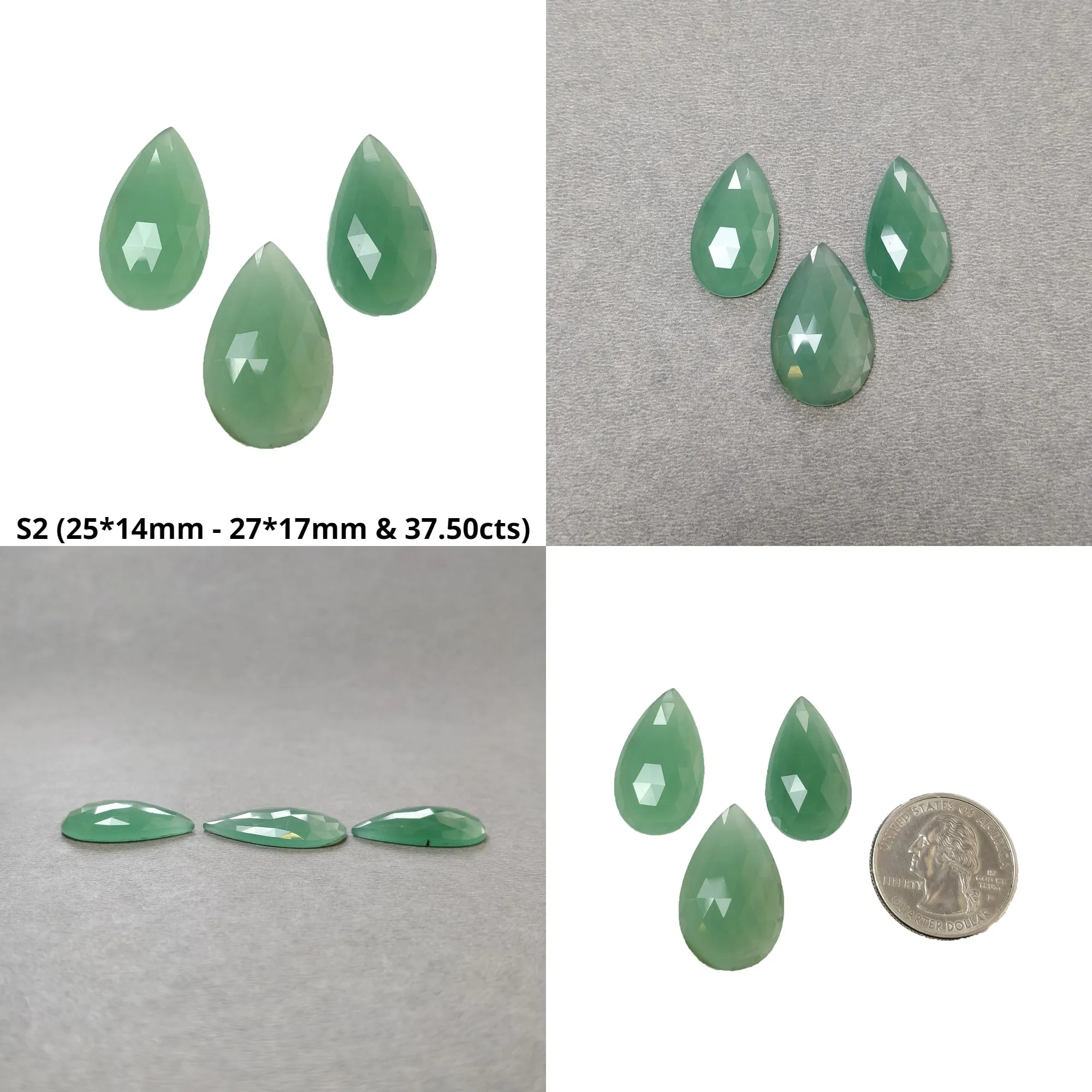 GREEN QUARTZITE Gemstone Rose Cut : Natural Untreated Unheated Quartzite Pear Shape 3pcs, 4pcs Sets