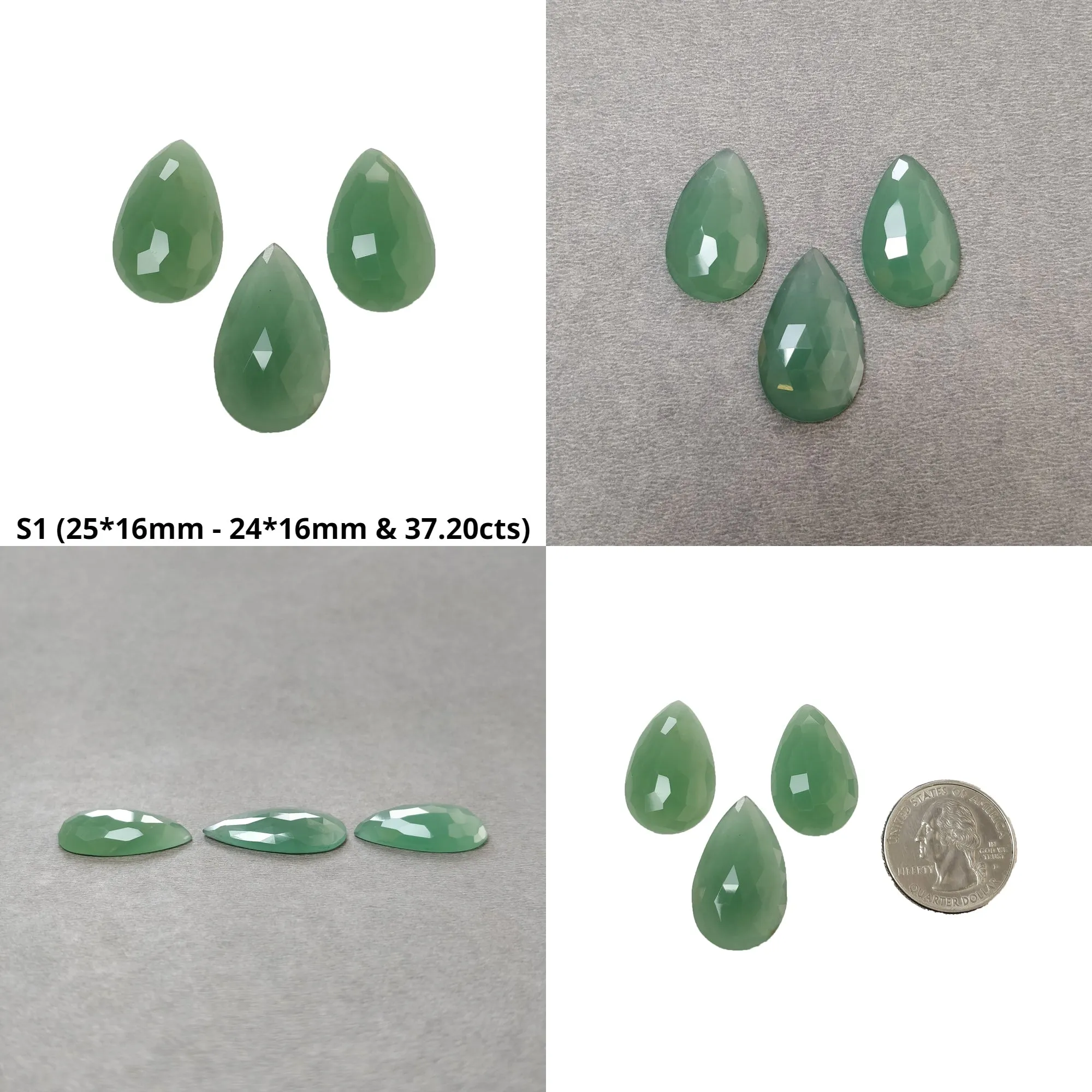 GREEN QUARTZITE Gemstone Rose Cut : Natural Untreated Unheated Quartzite Pear Shape 3pcs, 4pcs Sets