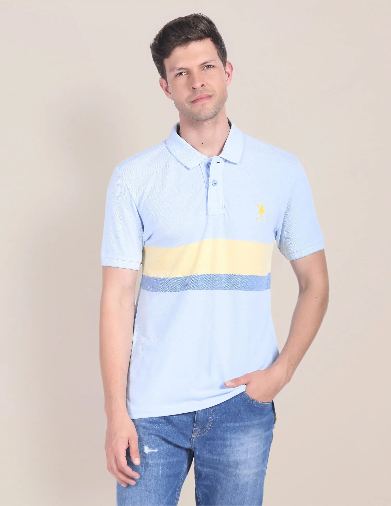 Horizontal Stripe Cotton Polo Shirt