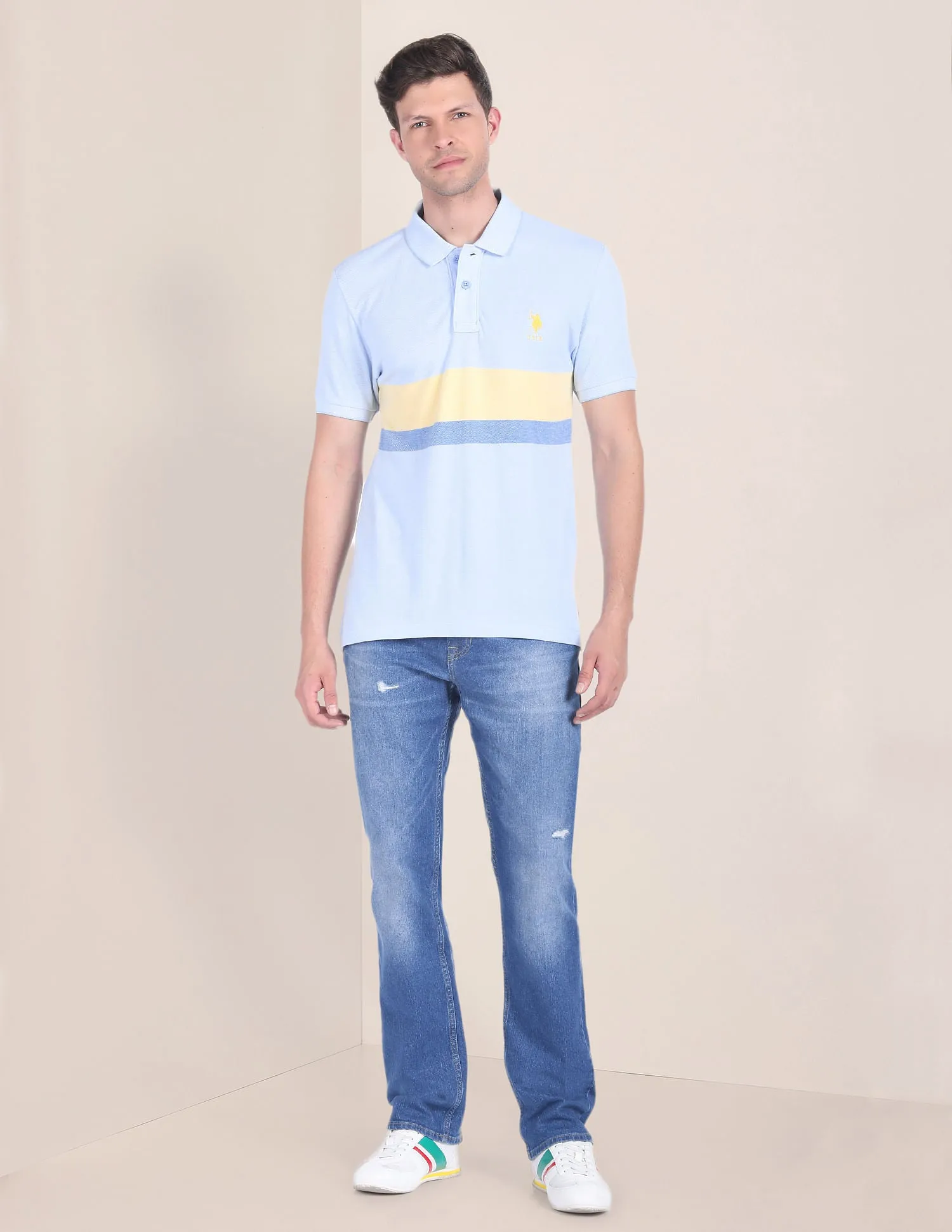 Horizontal Stripe Cotton Polo Shirt