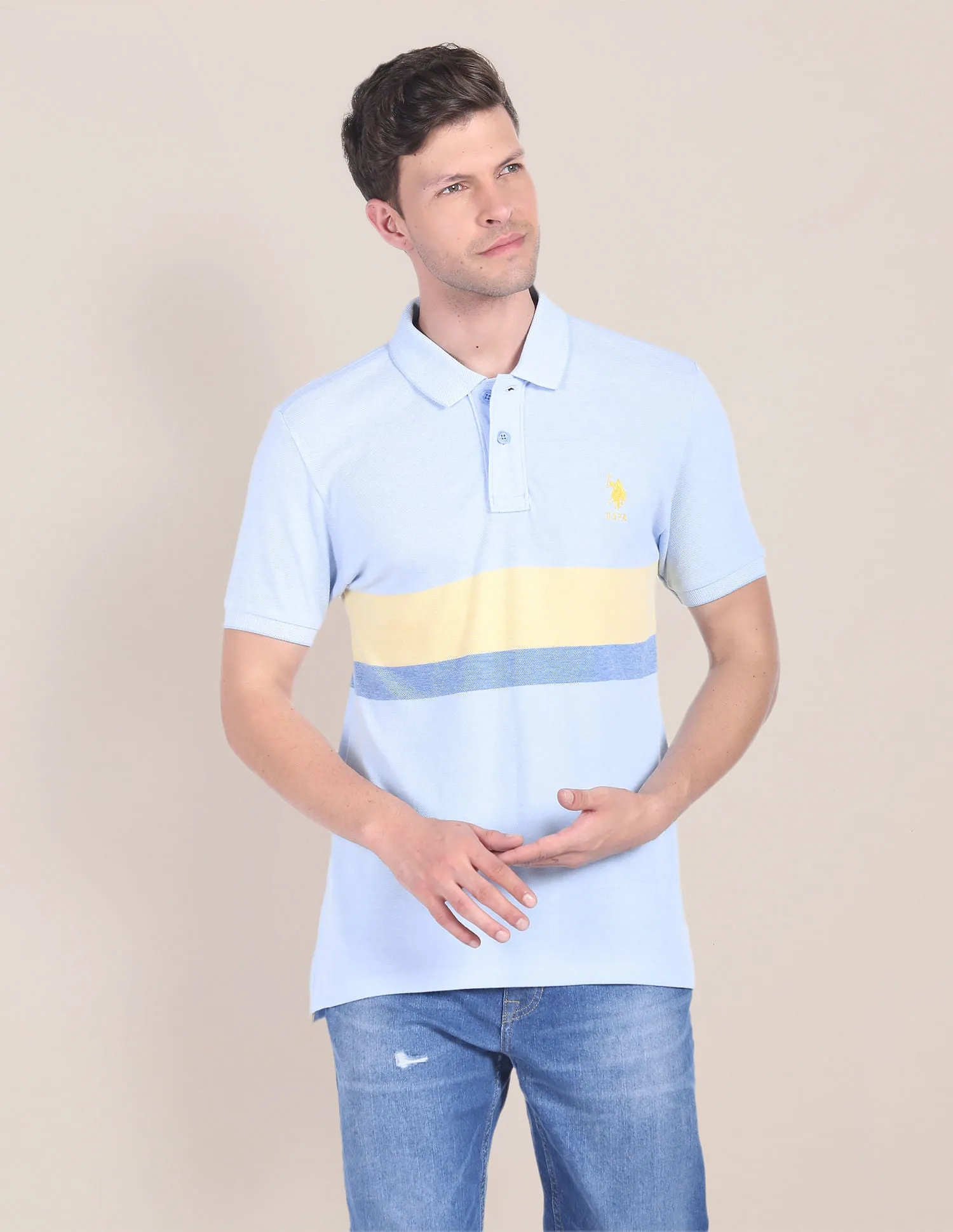 Horizontal Stripe Cotton Polo Shirt