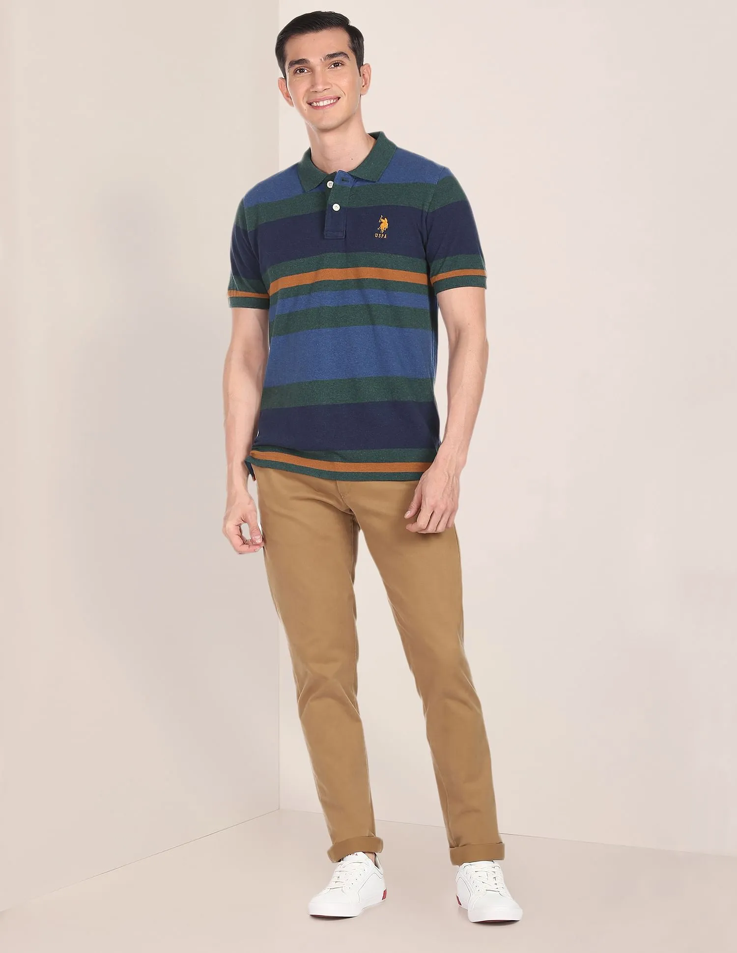 Horizontal Striped Cotton Polo Shirt