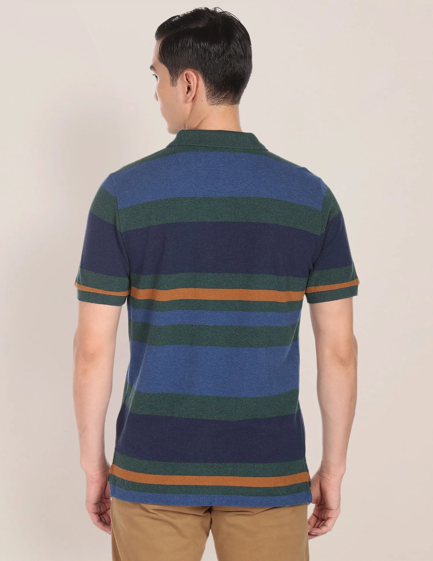 Horizontal Striped Cotton Polo Shirt