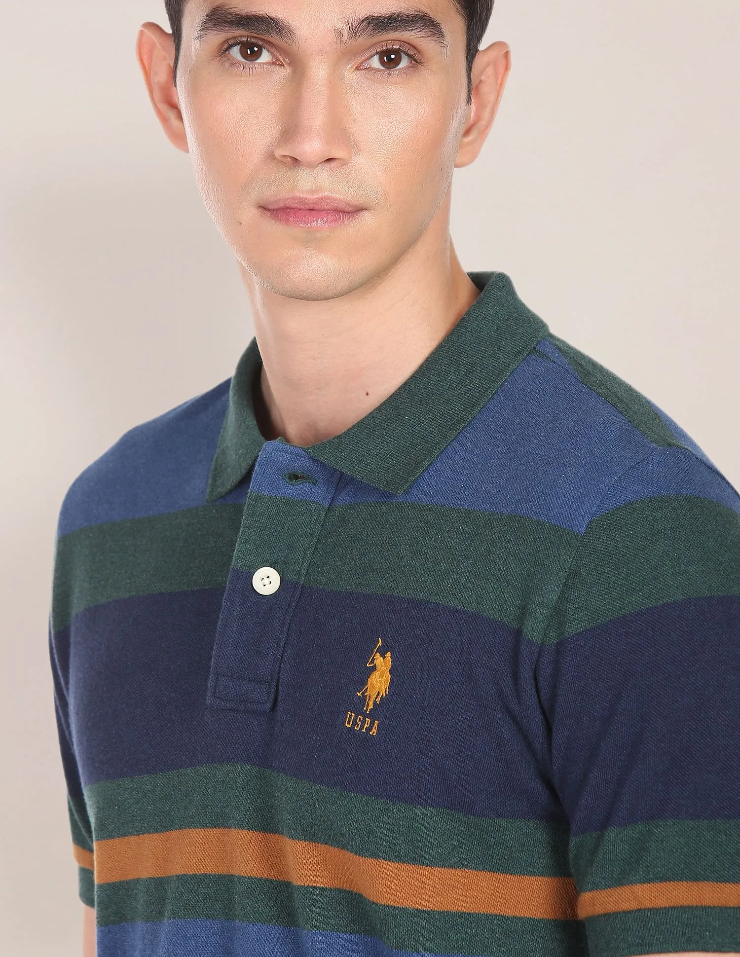 Horizontal Striped Cotton Polo Shirt