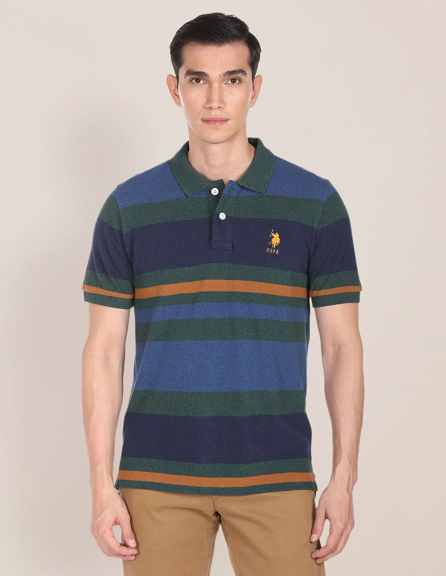 Horizontal Striped Cotton Polo Shirt