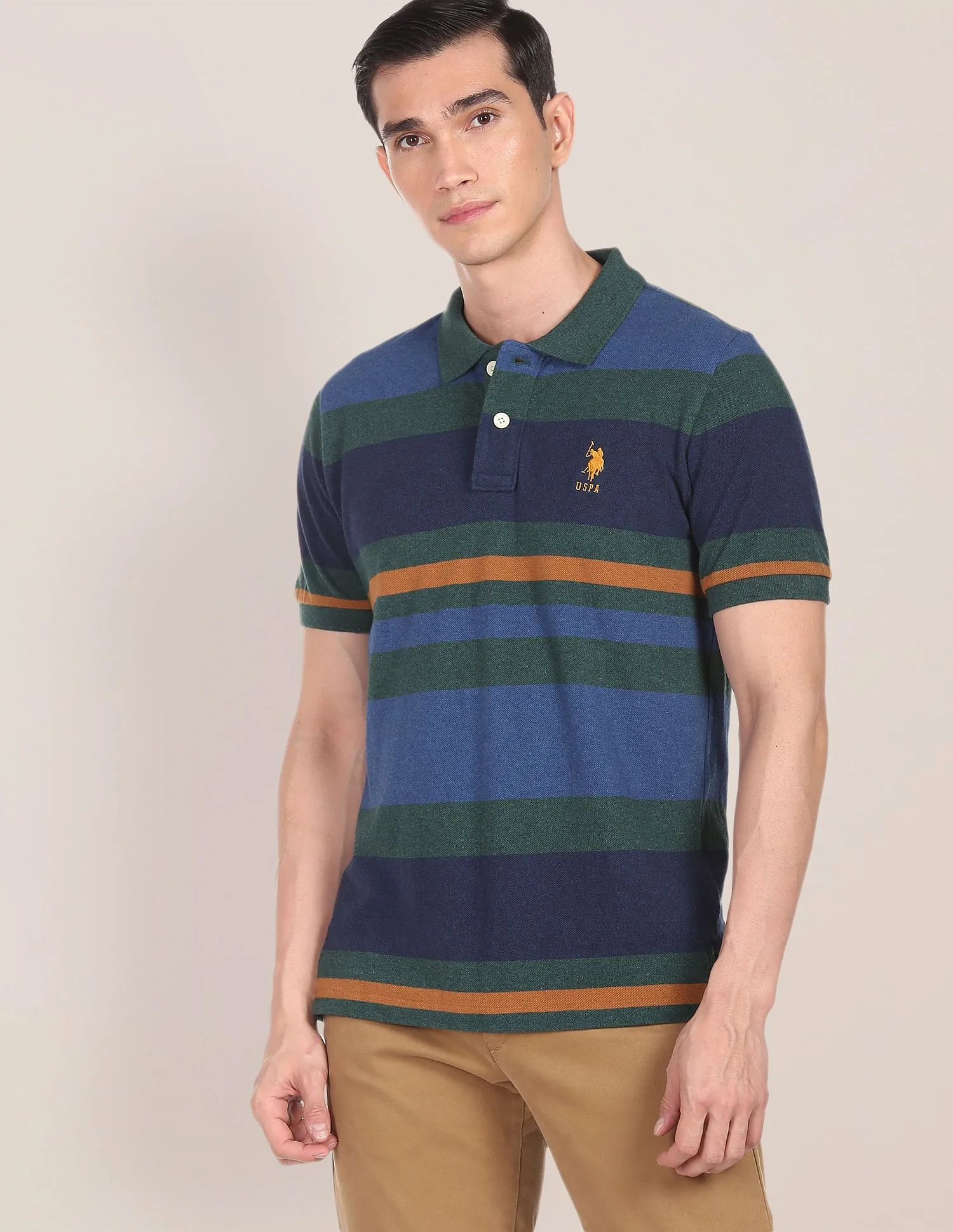 Horizontal Striped Cotton Polo Shirt