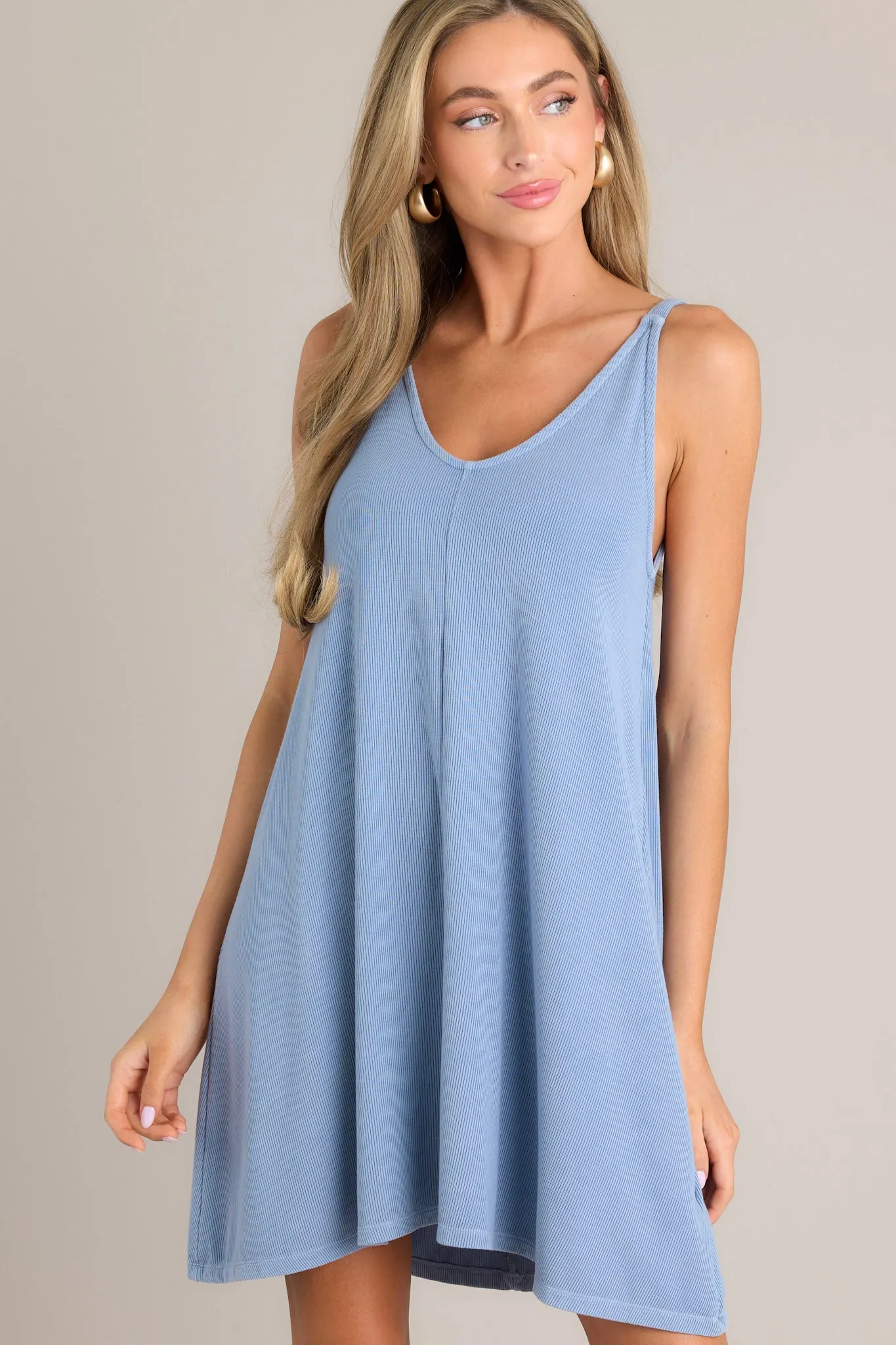 Into The Sky Ribbed Blue Mini Dress